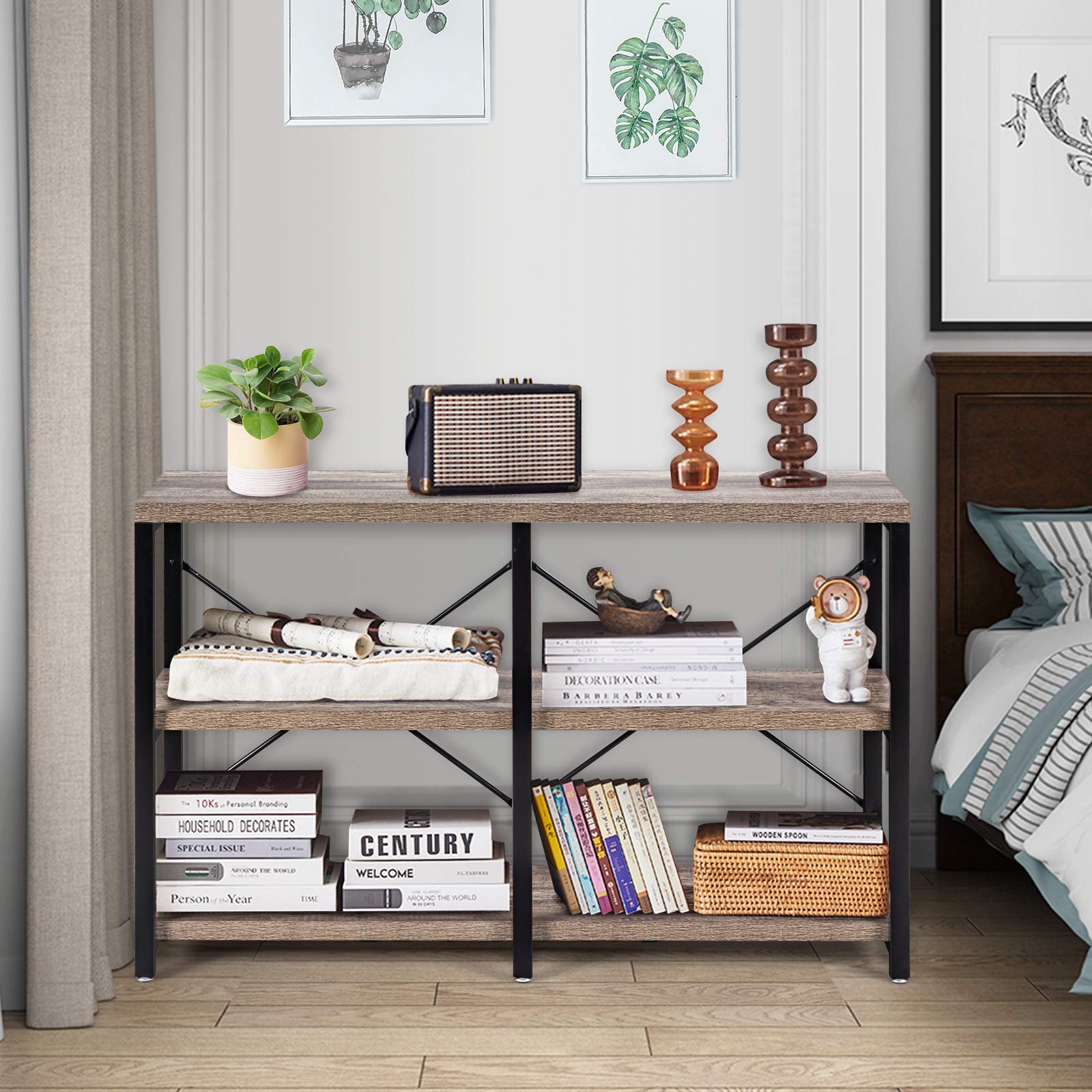 Giantex 3-Tier Industrial Console Table - Narrow Sofa Side Table with Storage Shelves & Metal Frame, Entryway Hallway Table for Living Room, Foyer, TV Stand & Bookshelf - Perfect for Small Spaces & Home Organization
