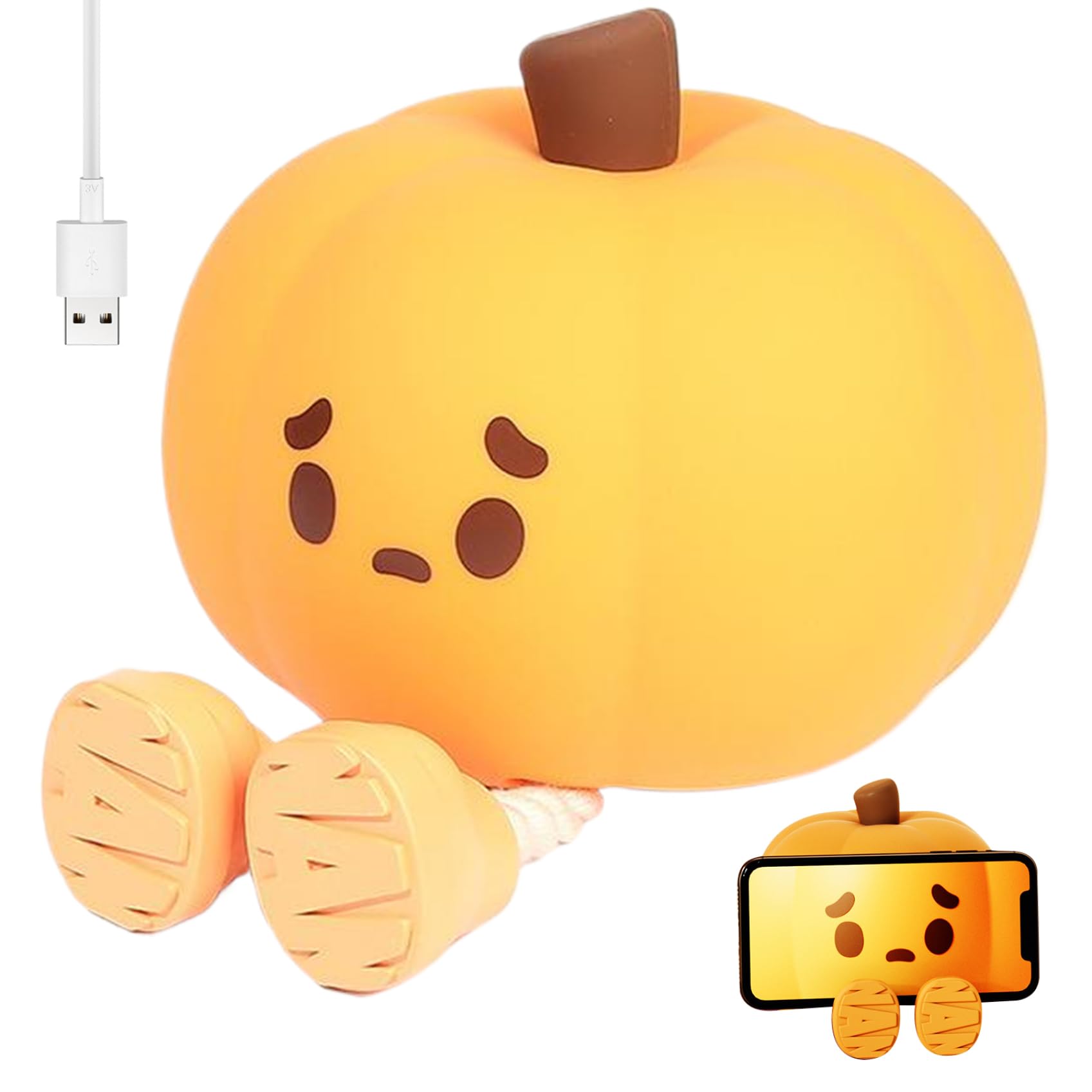SWEETBIUTI USB Rechargeable Pumpkin Night Light - 3 Brightness Levels, 30-Min Timer, Touch Control - Soft Silicone Halloween Decor for Kids Bedroom, Nursery, Party - Perfect for Halloween, Christmas & Cozy Nighttime Ambience