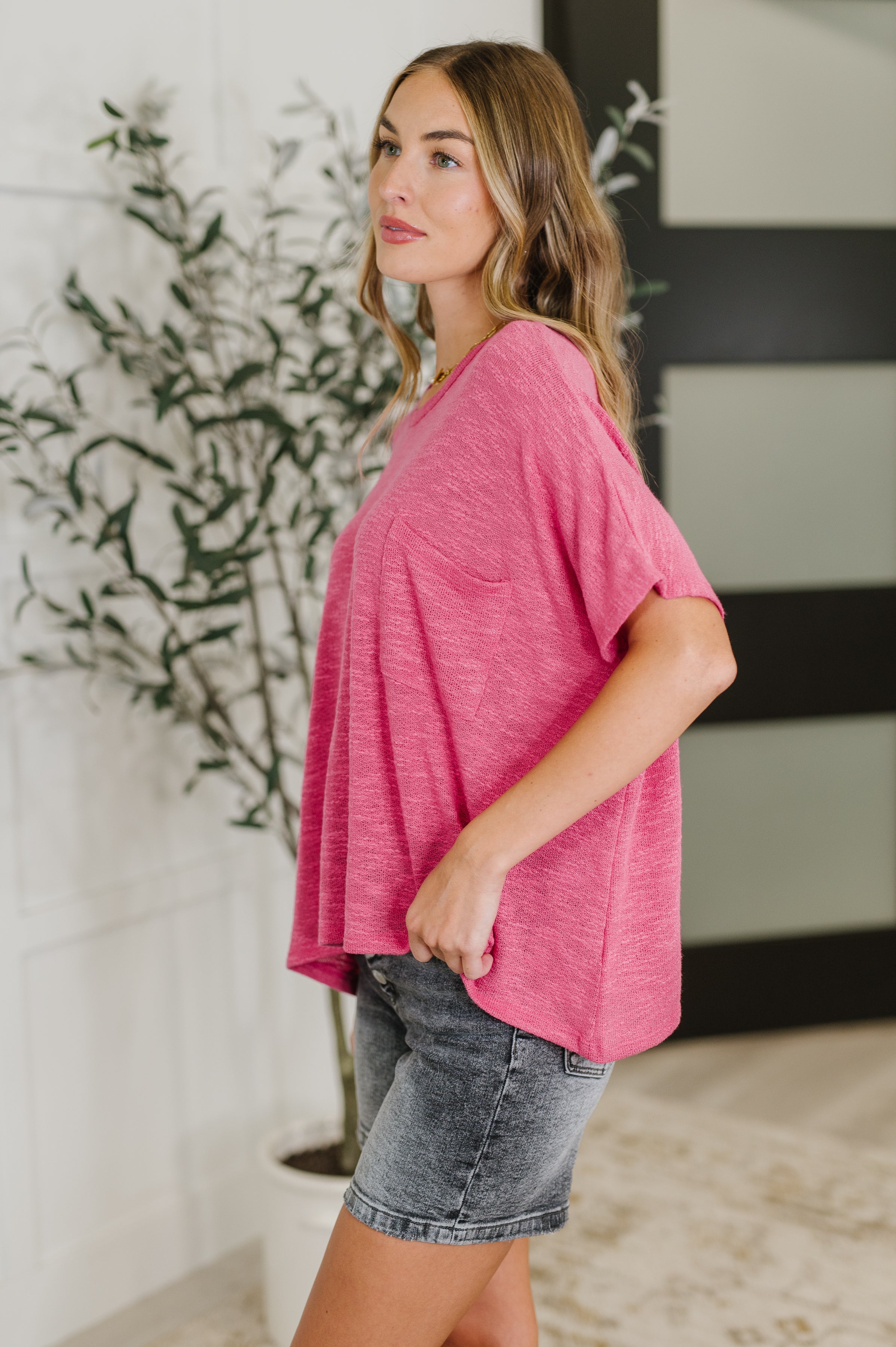 Flowy Dolman Sleeve Blouse in Hot Pink - Women's Loose Fit Casual Tunic Top for Summer Outfits & Layering