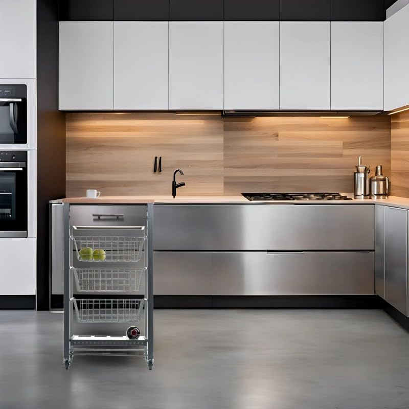 DON HIERRO - Stainless Steel Rolling Kitchen Cart with Locking Wheels | Mobile Kitchen Island for Small Spaces | Perfect for Food Prep, Storage & Serving | Ideal for Apartments, Dorms & Compact Kitchens