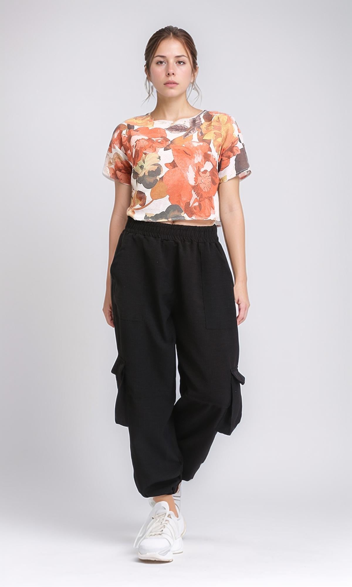 Floral Short Sleeve Summer T-Shirt for Women - Orange & Brown Print Casual Top - Perfect for Beach Outings, Picnics & Summer Vacations