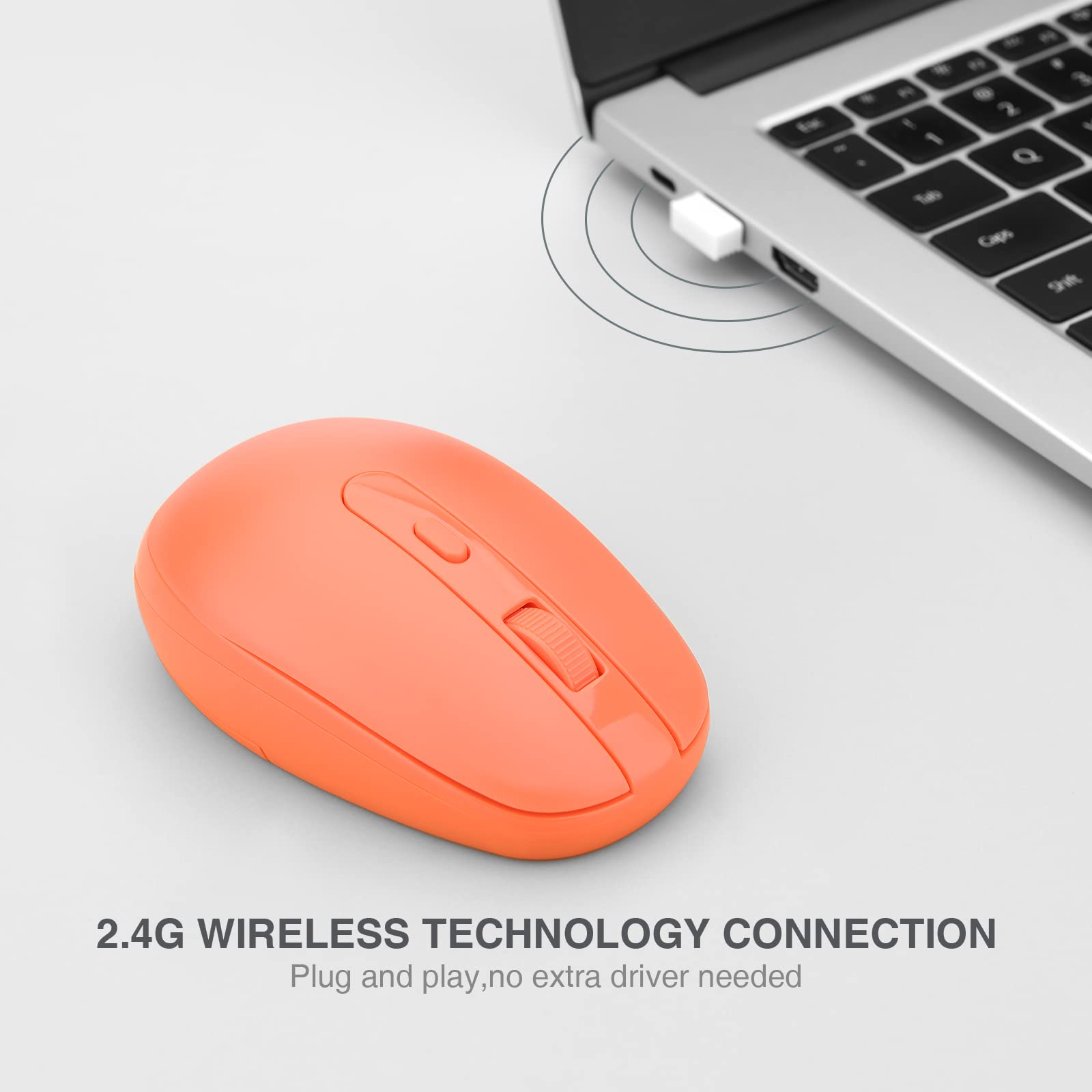 Rii RM700 Wireless Silent Mouse - 2.4G USB Nano Receiver for Laptop, PC, Mac, Chromebook - Ergonomic Computer Mouse (Orange) - Perfect for Office, Home & Travel Use