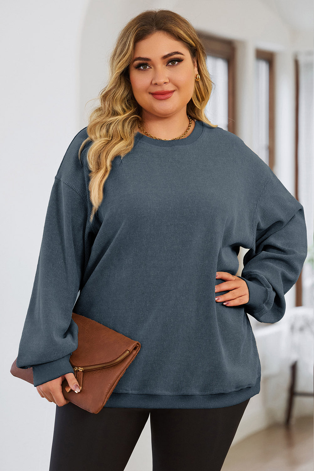 Plus Size Round Neck Dropped Shoulder Sweatshirt - Comfortable Oversized Women's Pullover for Casual Wear, Lounge & Street Style