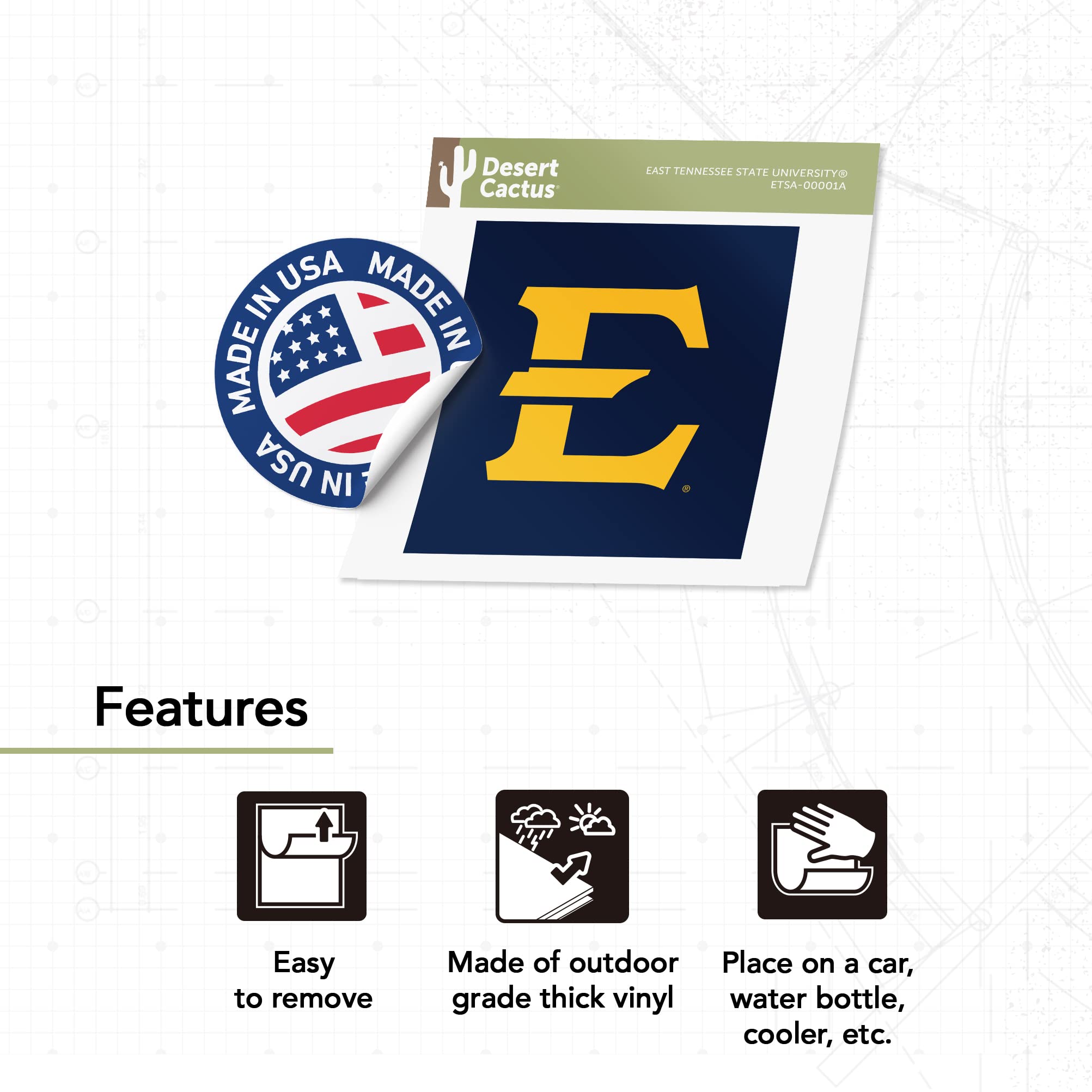 ETSU Buccaneers Desert Cactus Vinyl Decal Sticker - Waterproof Laptop, Car, Water Bottle, Scrapbook Decor for Tennessee State University Fans (IND 00001A) | Perfect for College Dorm, Game Day & Alumni Pride