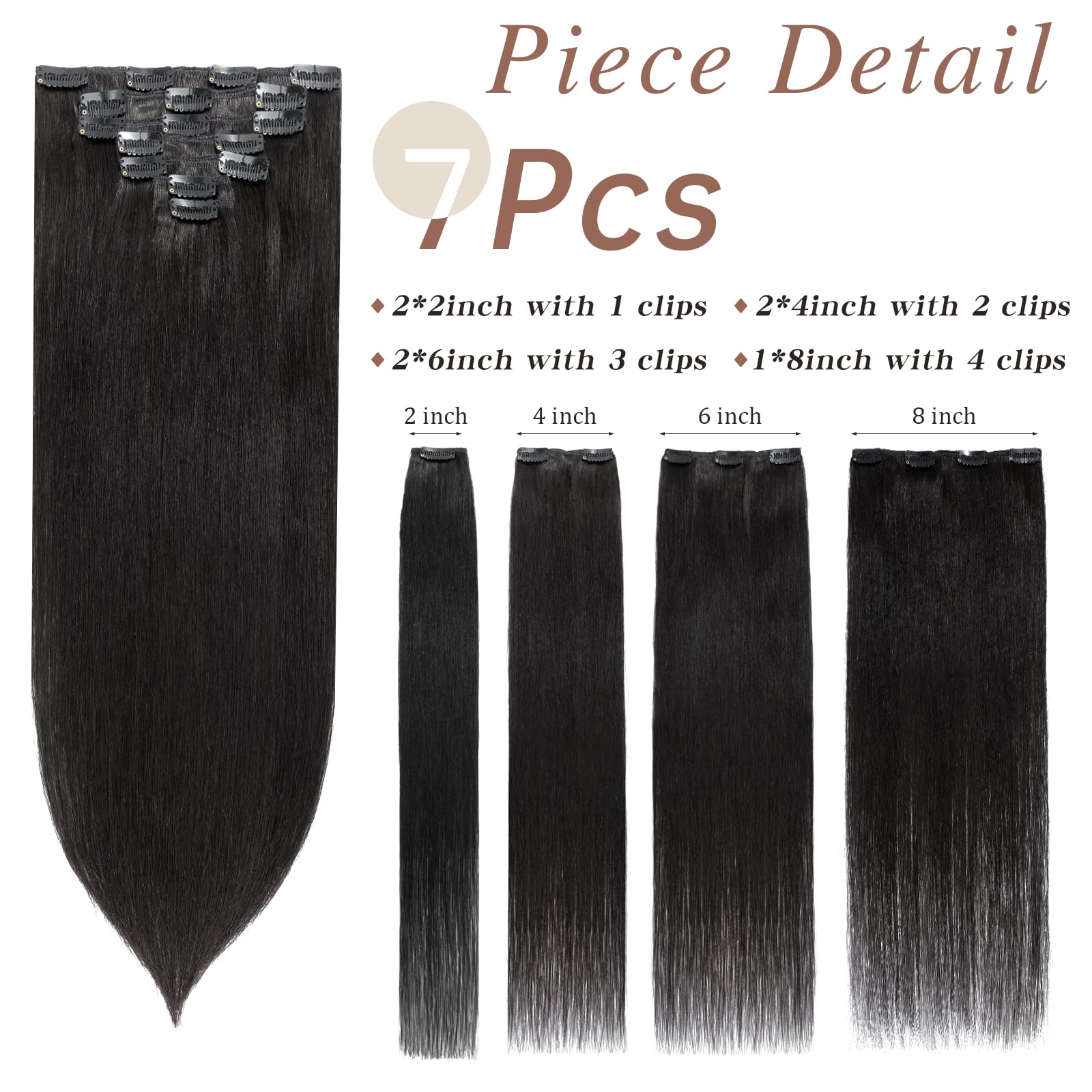 SEGO Clip In Hair Extensions 14/16/18/20/22 Inch - 7PCS 120g Real Human Hair Seamless Balayage Double Weft for Women - Natural Straight Hair Extensions for Daily Styling, Parties & Special Occasions