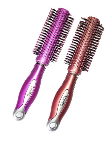 Round Plastic Hairbrush Set - Pink & Brown Detangling Brush for Smooth & Shiny Hair - Perfect for Daily Grooming, Travel & Salon Use