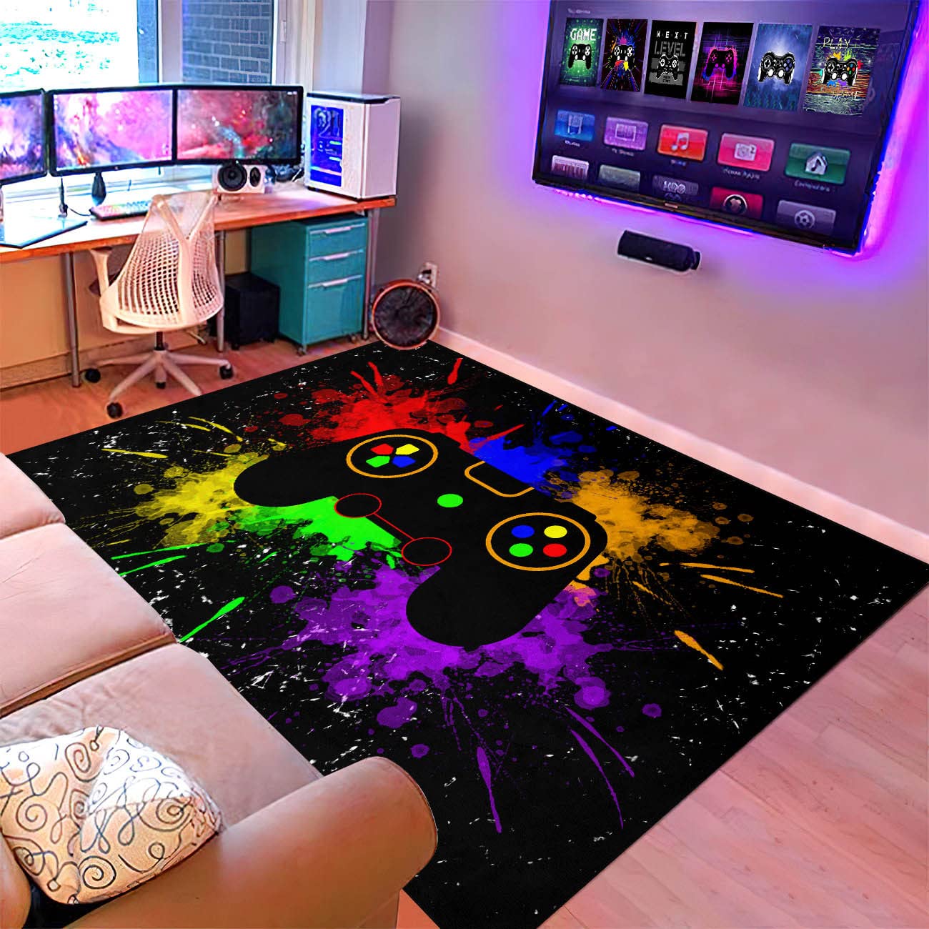 Gaming Area Rug for Living Room - Cool Black Game Controller Design Floor Mat, 3'x4' - Perfect for Boys Bedroom, Dorm Decor, Yoga & Exercise Mats | Home Decoration & Gamer Gift Idea