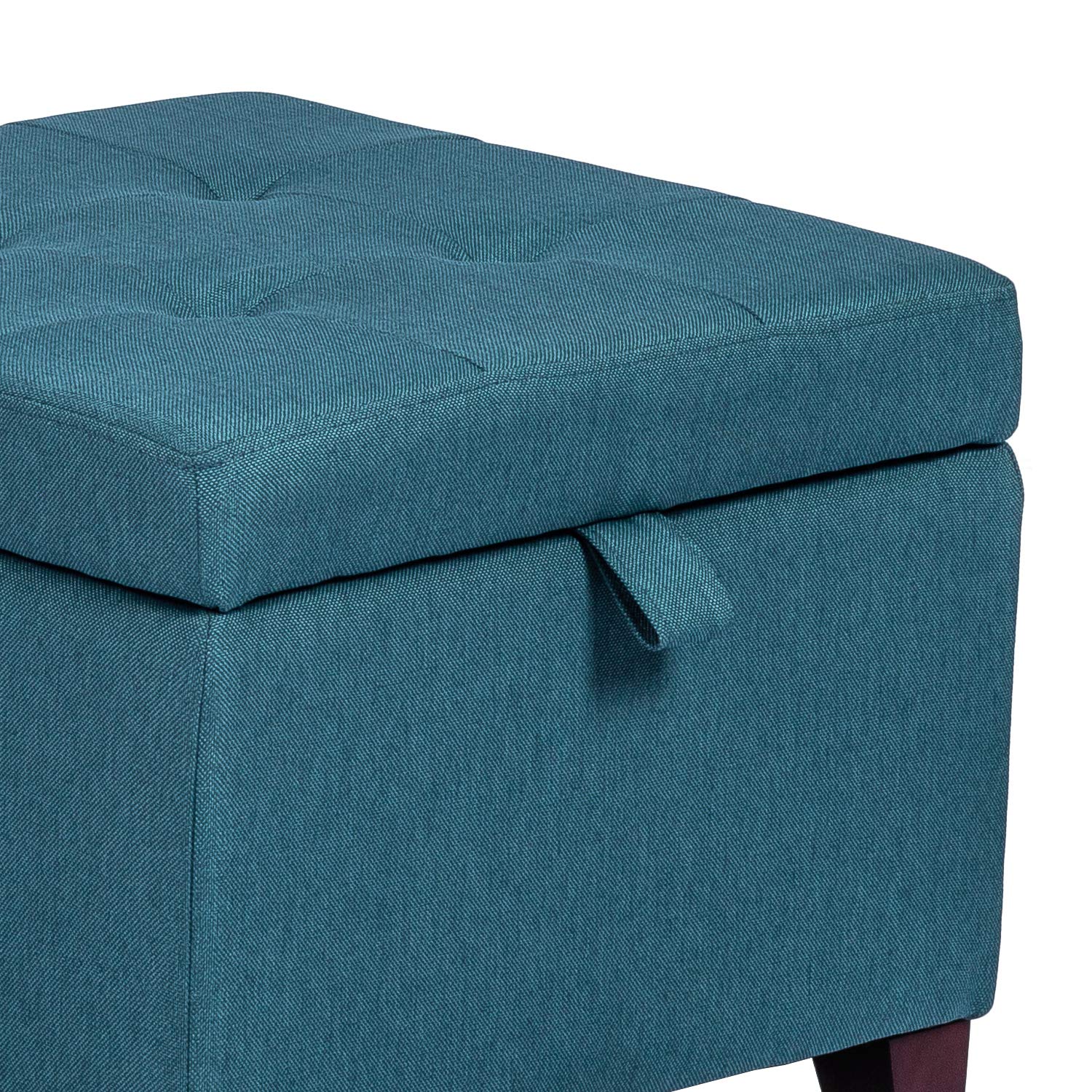 Homebeez Dark Blue Storage Ottoman Cube - Foot Rest Stool with Hinged Lid & Wooden Legs | Multi-Functional for Living Room, Bedroom & Office Organization