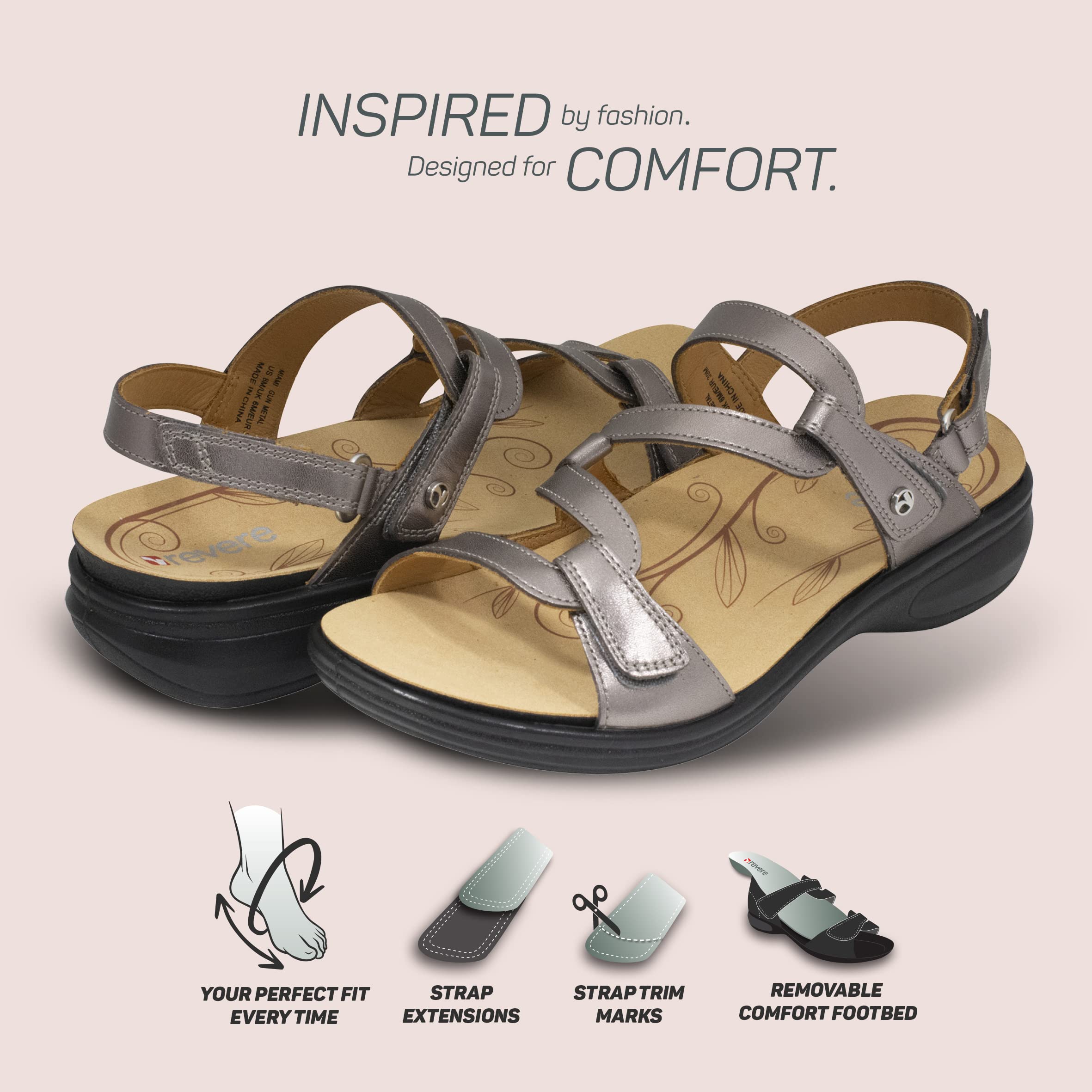 **Revere Women's Miami Leather Sandals – Comfortable & Stylish Summer Sandals for Beach, Travel & Casual Outings**