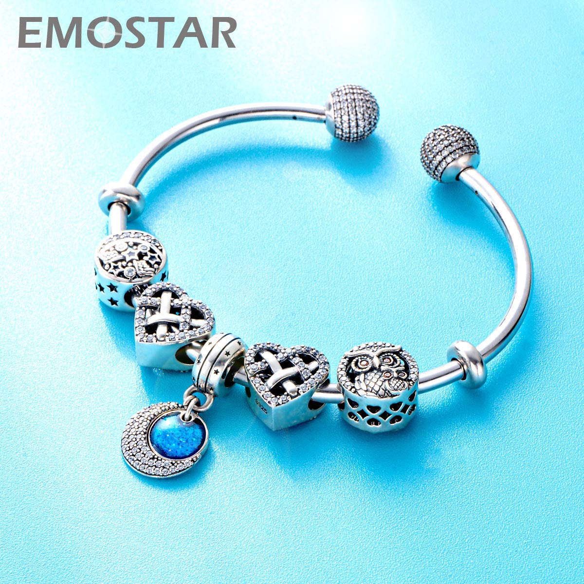 EMOSTAR Sterling Silver I Love You Charms Set - Moon & Starry Sky Pendant with Dog Mom Pawprint Charm for Women's Bracelet | 925 Silver Jewelry Gift for Pet Lovers, Valentine's Day & Christmas | Perfect for Everyday Wear, Special Occasions & Gift-Giving