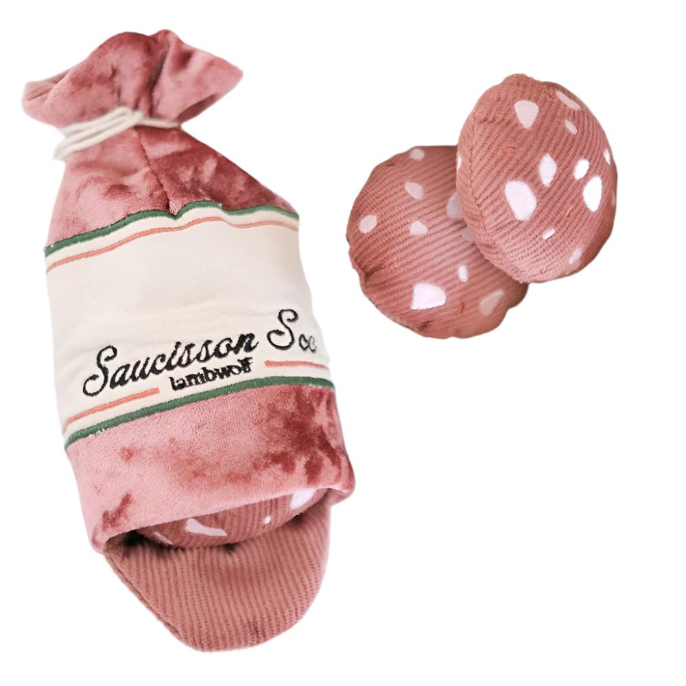 Burrow Saucisson Sec Dog Chew Toys - Set of 4 Natural Dried Sausage Chews for Small & Medium Dogs - Perfect for Teething, Training & Playtime at Home or Outdoors