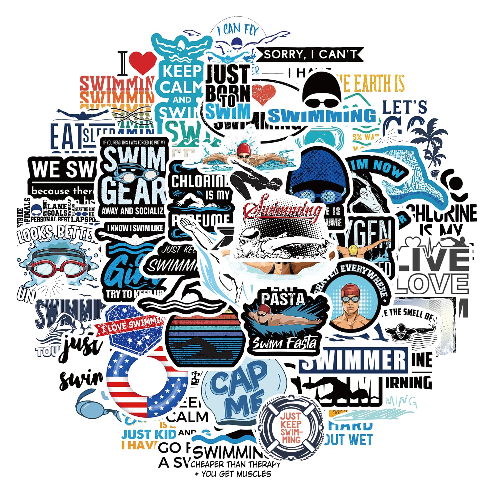 50 PCS Waterproof Swimming Stickers - Vinyl Aesthetic Decals for Swimmers | Durable Sport Stickers for Water Bottles, Laptops, Suitcases, Skateboards & Cars | Perfect Gift for Swimmers, Adults, Teens & Kids | Great for Pool Parties, Swim Meets & Water Sports Enthusiasts