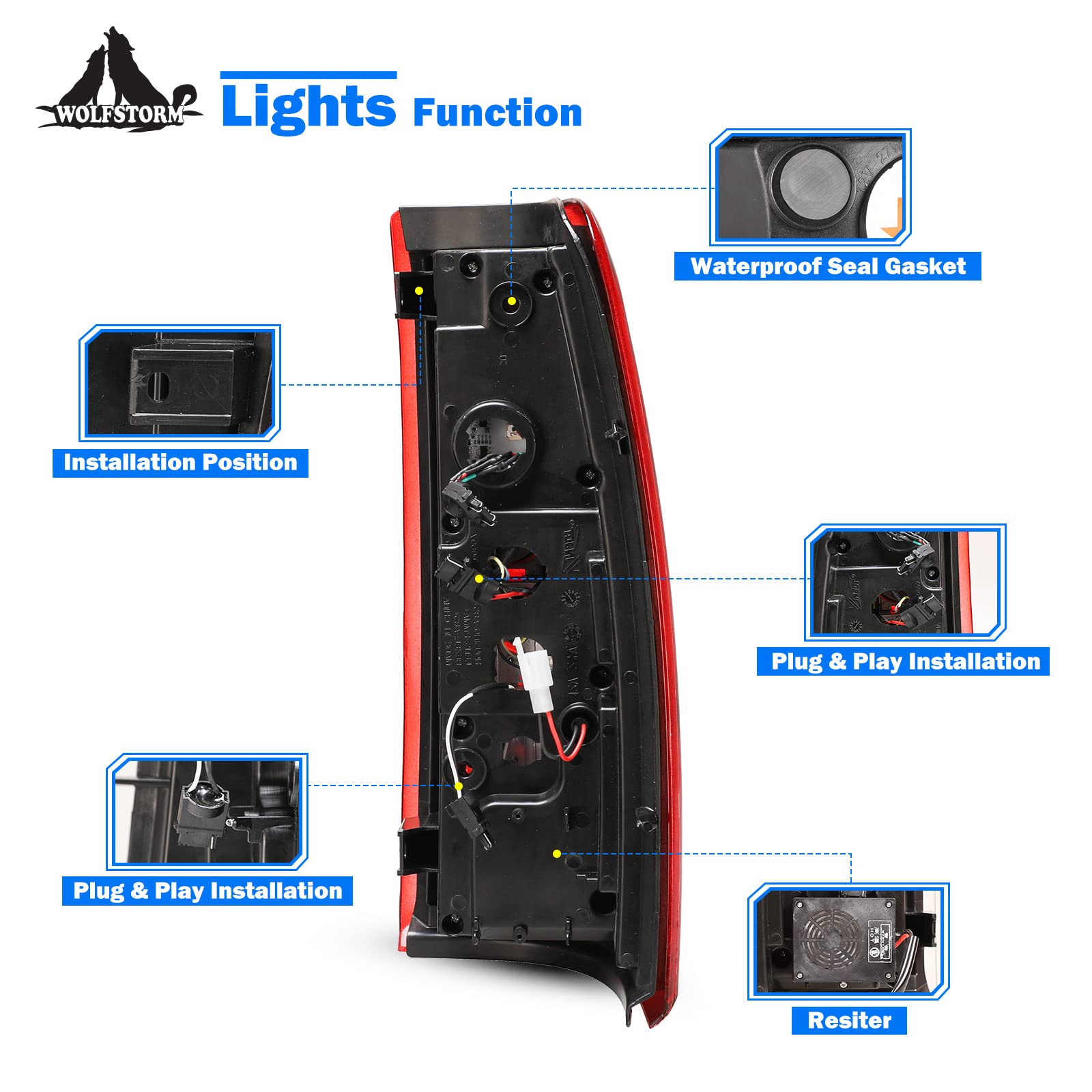 WOLFSTORM LED Tail Lights for 1999-2006 Chevy Silverado & 1999-2002 GMC Sierra - Red Lens (1 Pair) - Not Compatible with Barn Door/Stepside Models - Upgrade Your Truck Lighting for Night Driving & Enhanced Safety