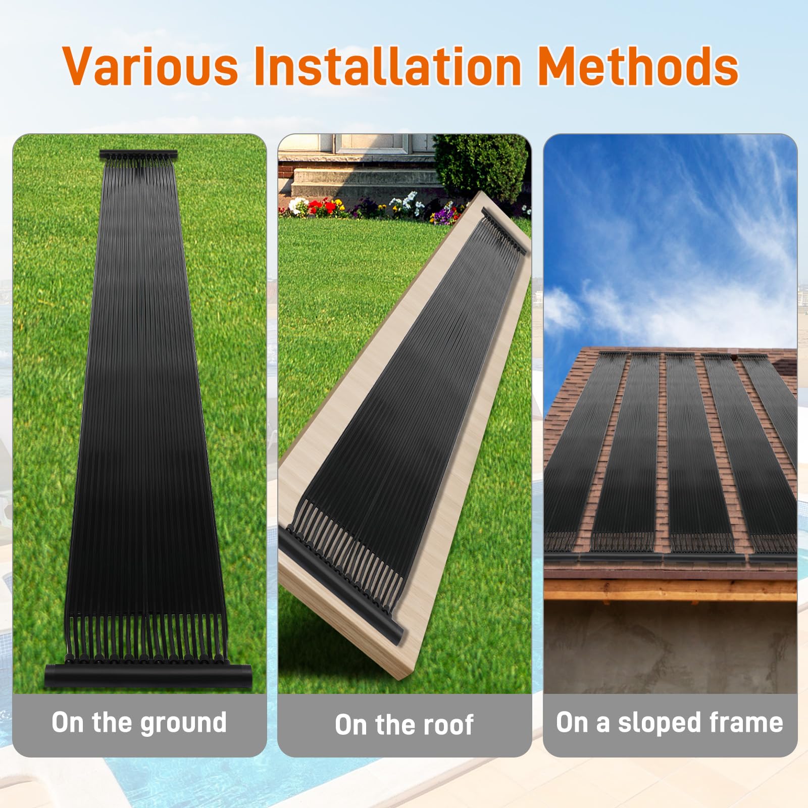 VINGLI Solar Pool Heater Panel 2FT x 20FT for Above Ground & Inground Pools - Efficient Swimming Pool Heating System, Durable Weatherproof Pool Warmer (1 Pack) - Perfect for Backyard, Residential & Commercial Pool Heating