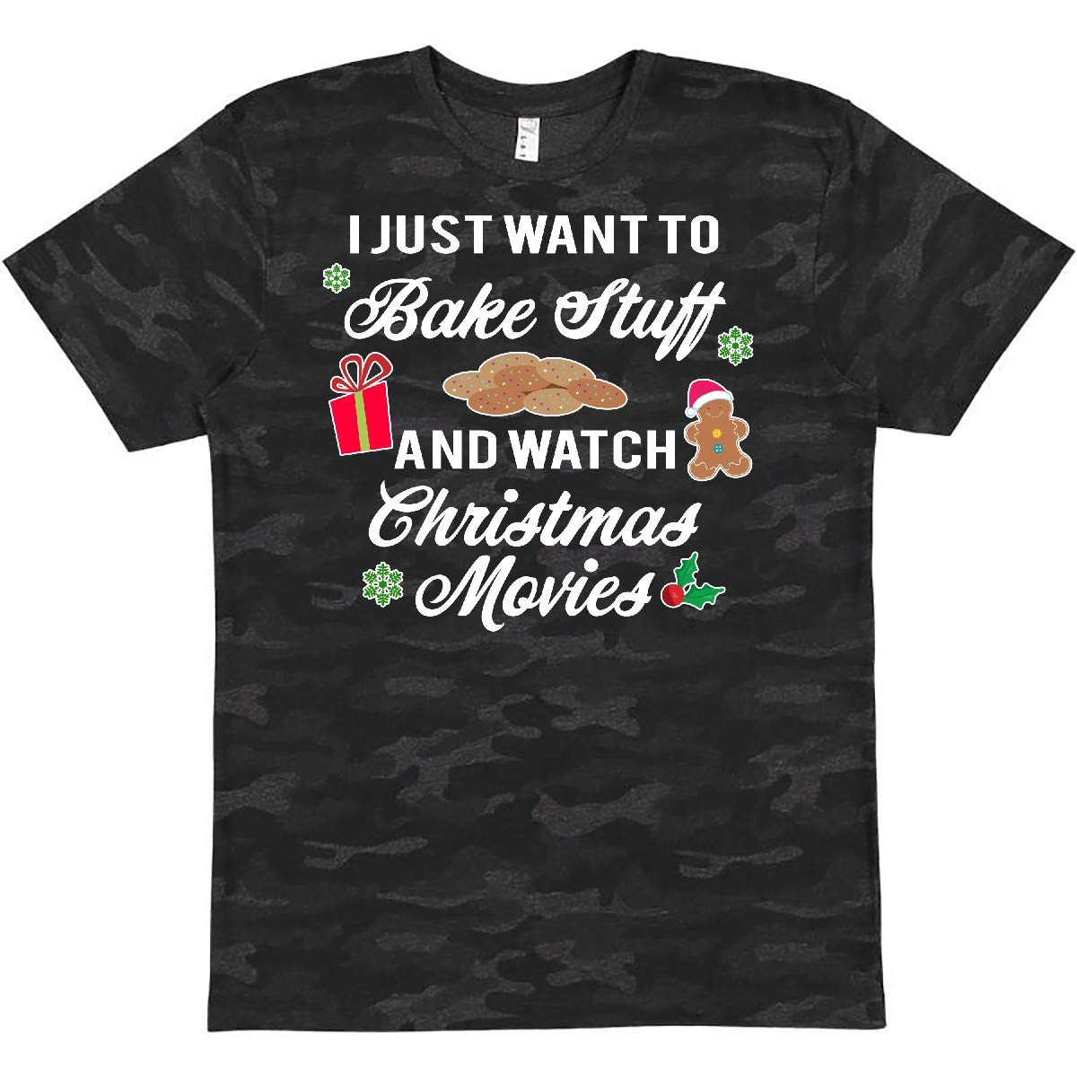 Inktastic 'I Just Want to Bake Stuff and Watch Christmas Movies' Funny Baking T-Shirt - Perfect for Holiday Baking, Christmas Movie Nights & Gift Giving