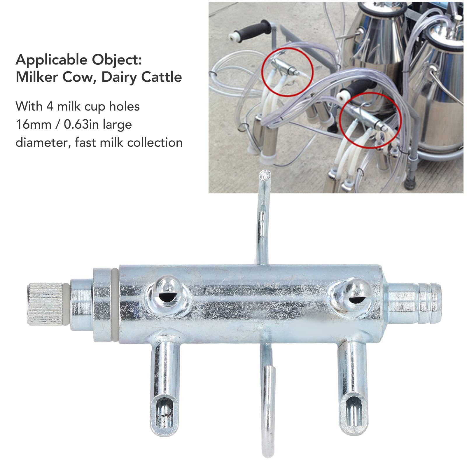 Galvanized Iron Cow Milking Machine with 4 Cup Holes - 0.63in Diameter Milking Claw Replacement for Dairy Farms | Efficient Milk Extraction for Small to Medium Herds | Perfect for Farmers & Homesteaders