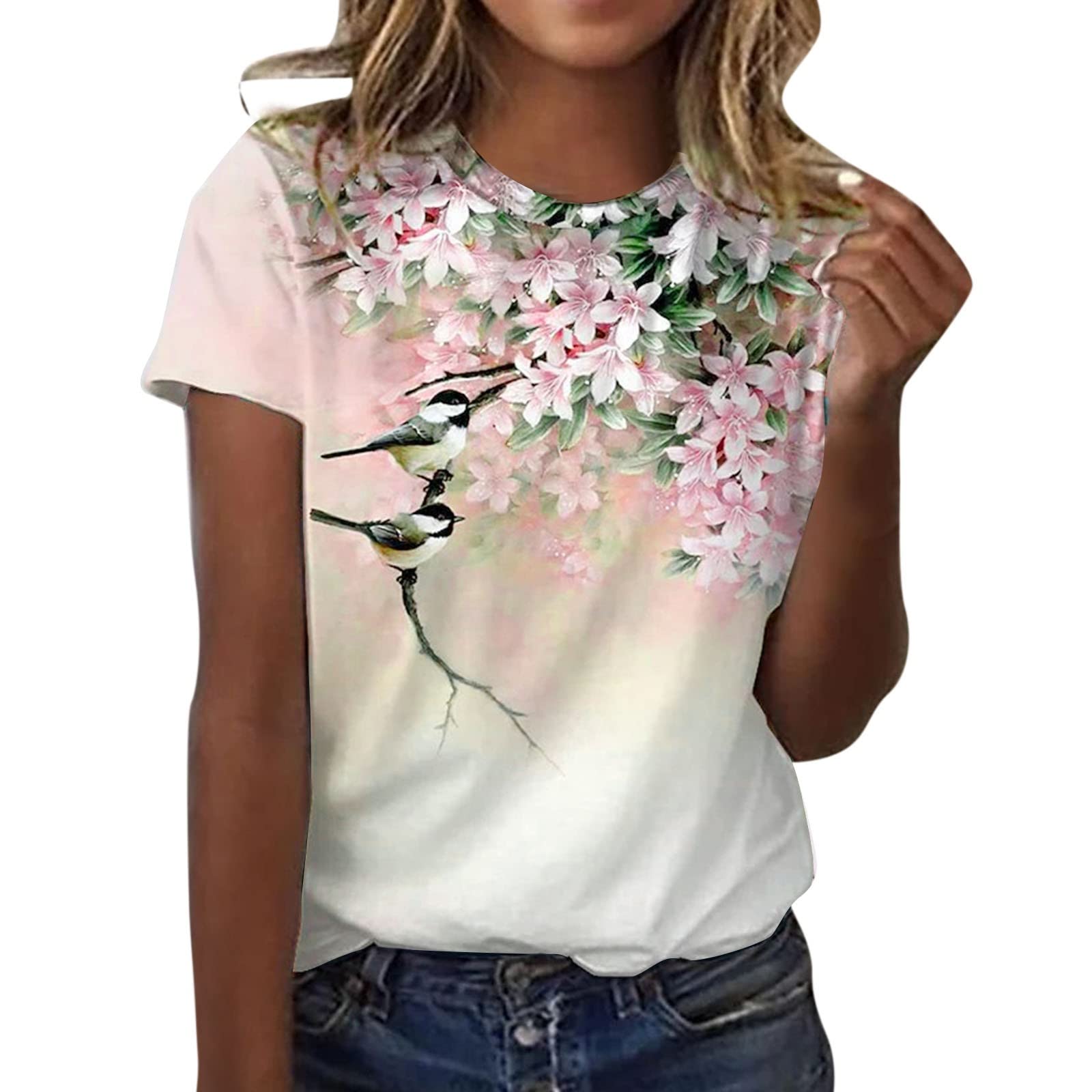 Stylish Plus Size Women's Summer Tops - Floral Print O-Neck Short Sleeve Casual T-Shirt for Beach, Vacation & Everyday Wear