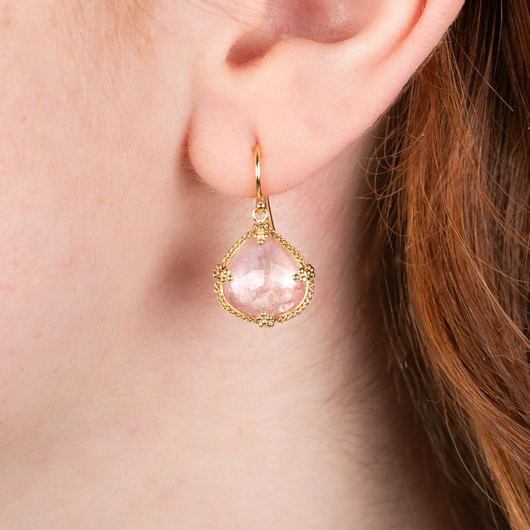 Morganite Rounded Teardrop Earrings - Rose Gold Plated Dangle Earrings for Women | Perfect for Weddings, Date Nights & Special Occasions