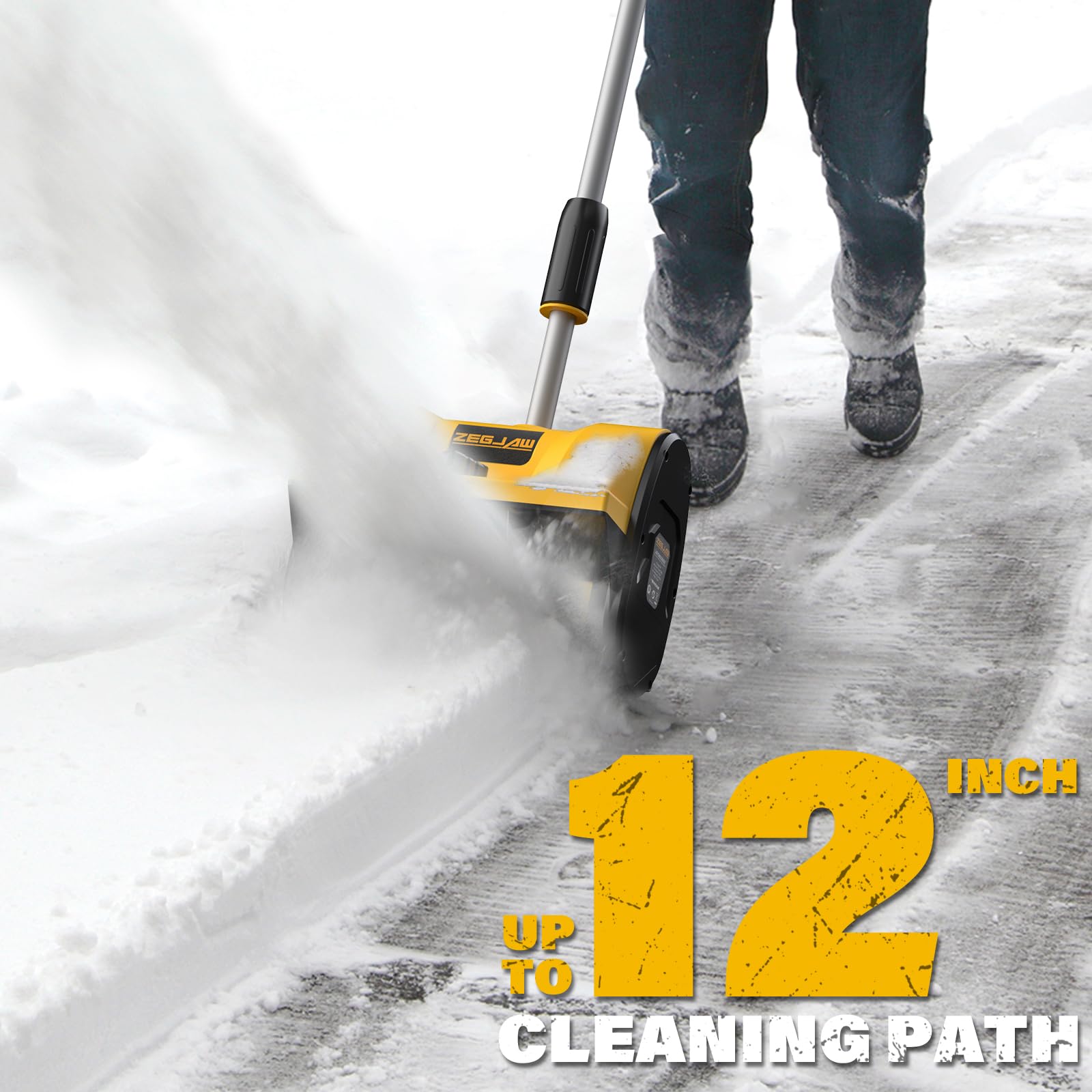 20V Cordless Electric Snow Shovel - 12 Inch Wide Clearing Path with Directional Plate & Adjustable Handle - Includes 4Ah Battery & Fast Charger - Perfect for Driveways, Sidewalks & Stairs Snow Removal