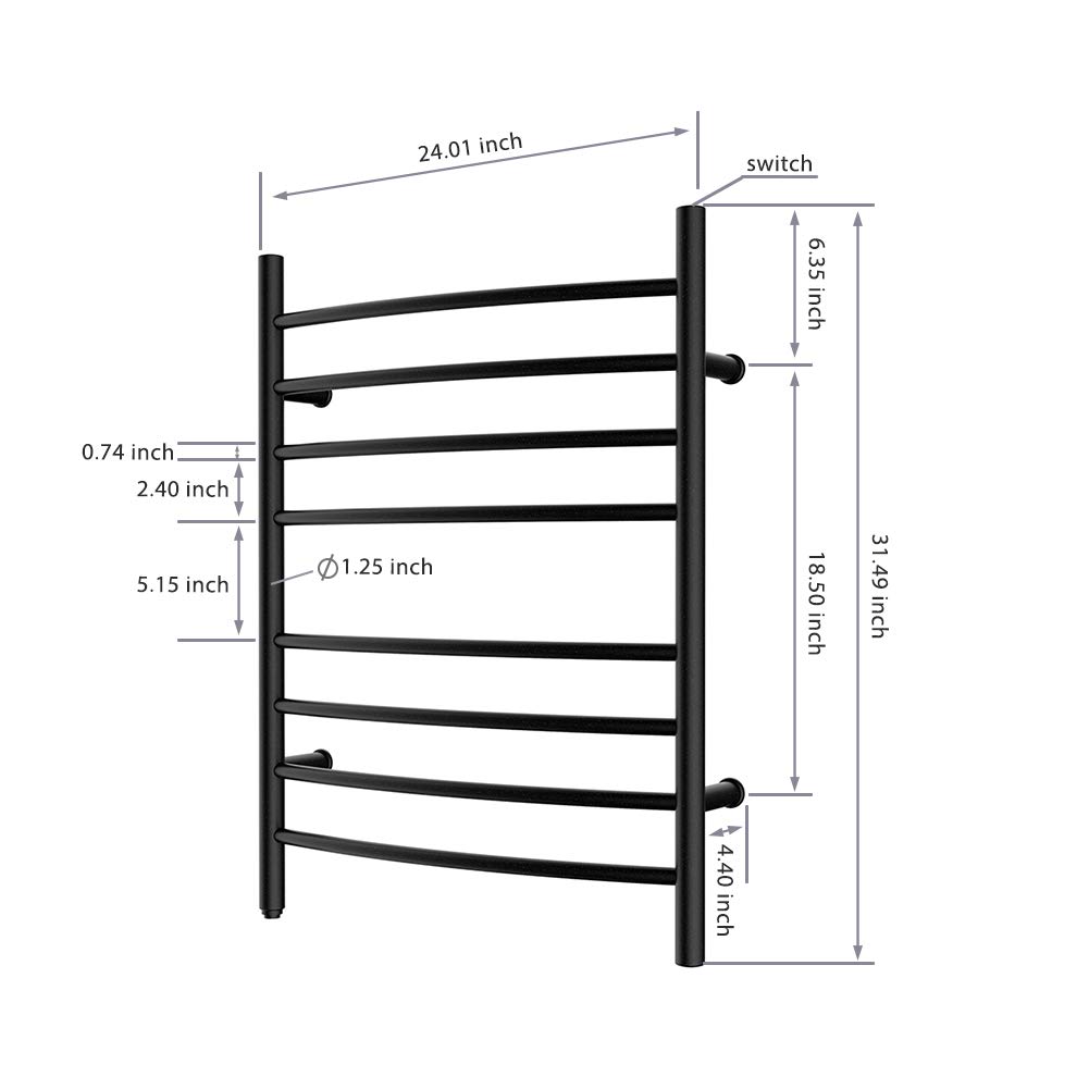 Heated Towel Warmer - 8 Bar Plug-in Bath Towel Heater & Drying Rack for Bathroom | Matte Black | Warm Towels for Spa, Hotel & Home Luxury
