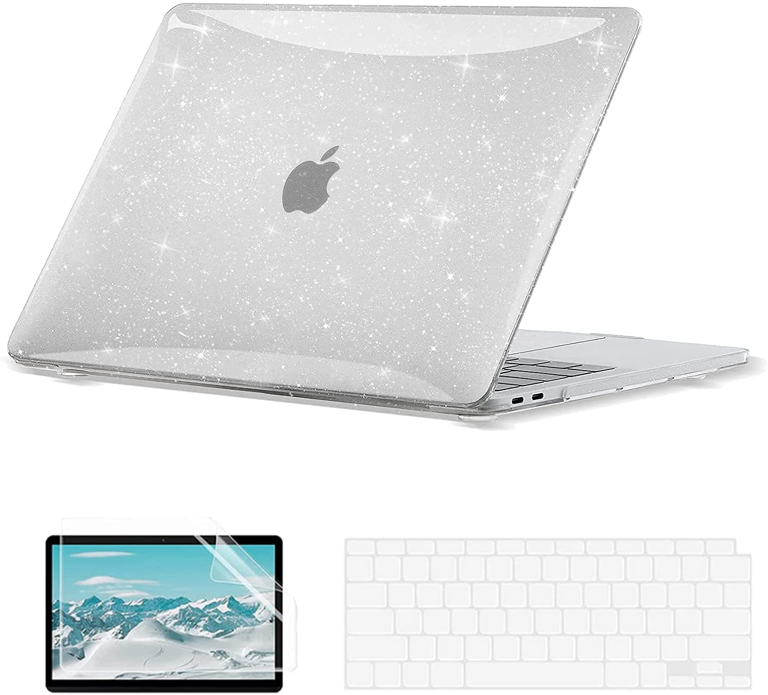 EooCoo Glitter Hard Case for MacBook Air 13 inch M1 Chip (2021-2018) with Retina Display | 13.3 inch Protective Plastic Cover + Keyboard Protector + Screen Protector | Sparkly Clear Design | Perfect for Work, School & Travel Protection