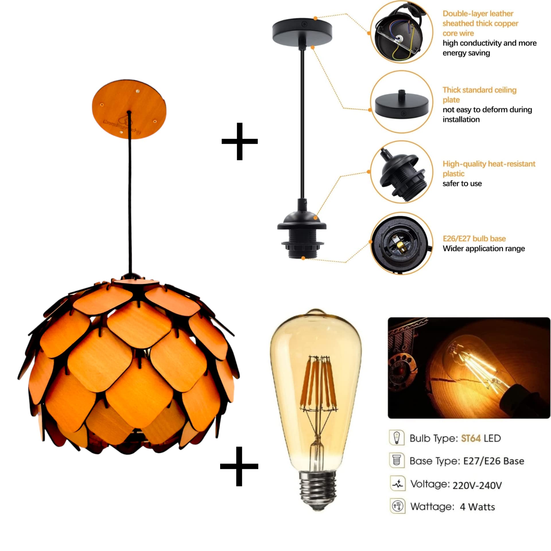 Handcrafted Wooden Pendant Lamp - Small Wooden Ceiling Light, Natural Wood Hanging Chandelier for Living Room, Bedroom & Dining Room Decor