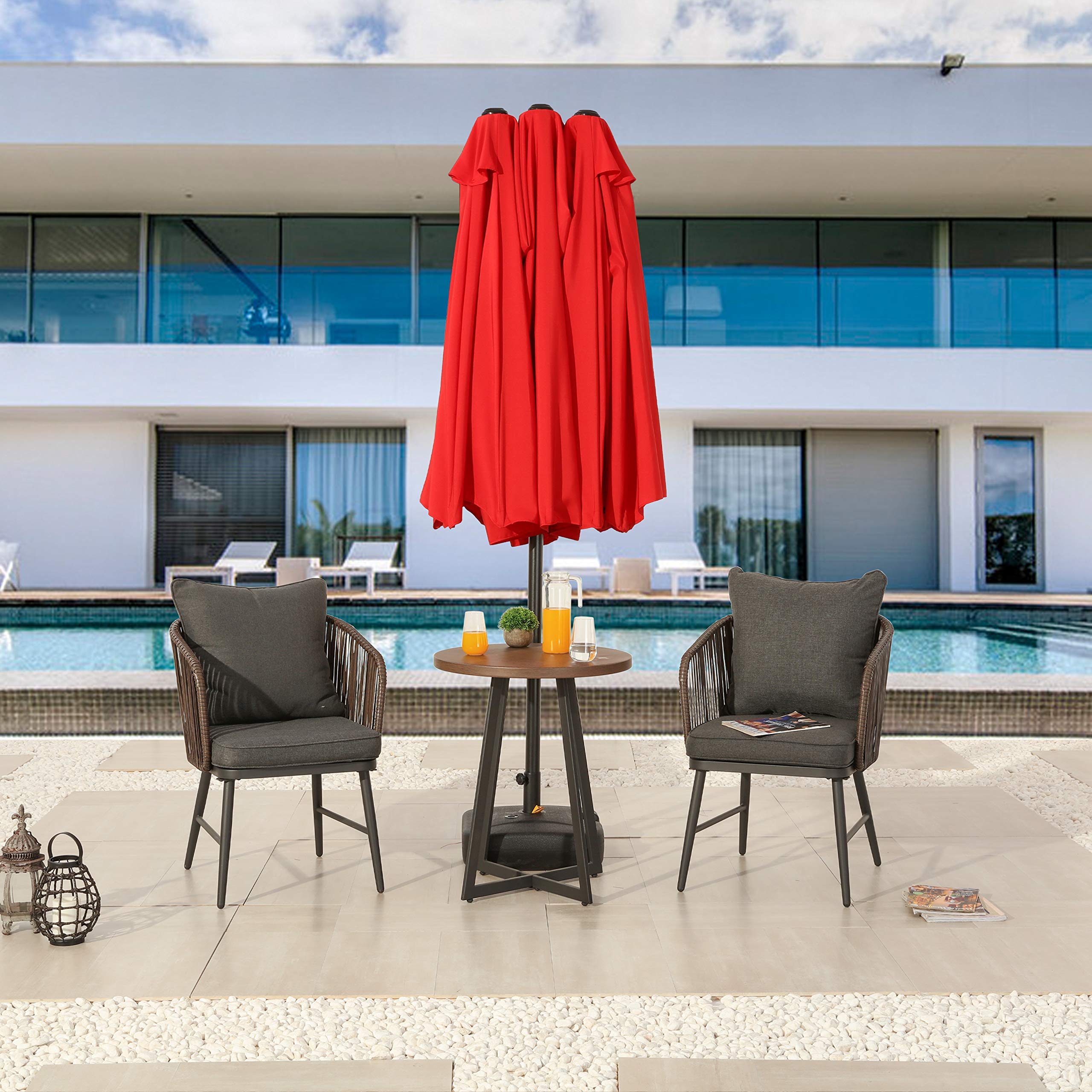 LOKATSE HOME 15 Ft Twin Patio Umbrella - Double Sided Outdoor Sunshade Canopy with Crank Handle - Perfect for Garden, Poolside, Beach, Deck, and Outdoor Dining Areas
