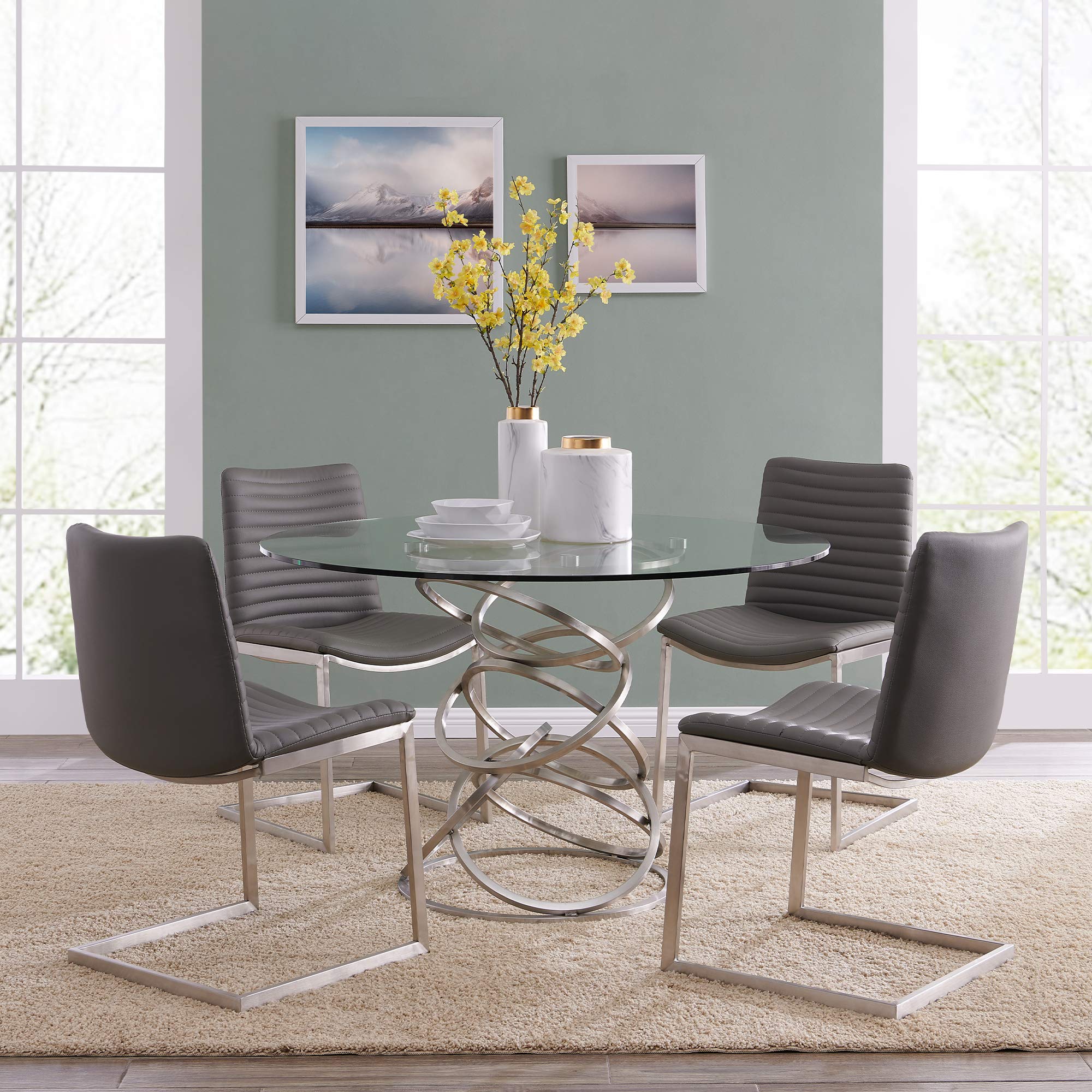 Alya Silver Dining Table - Modern Elegance for Home, Office, and Restaurant Settings