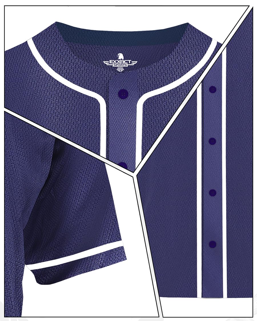 Exxact Sports Blank Baseball Jersey for Men & Women - Button Down Plain Baseball Uniform for Teams & Casual Wear - Perfect for Baseball Games, Practice, and Fan Apparel