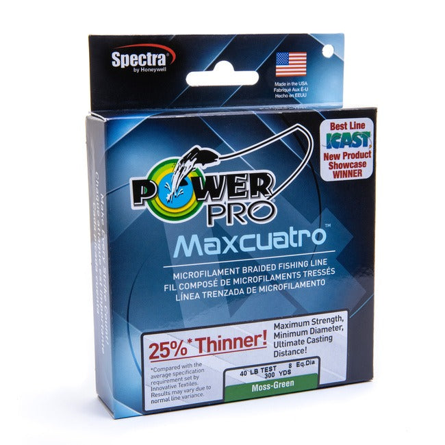 PowerPro Maxcuatro Braided Fishing Line - High Strength, Low Diameter for Saltwater & Freshwater - Perfect for Bass, Trout & Offshore Fishing