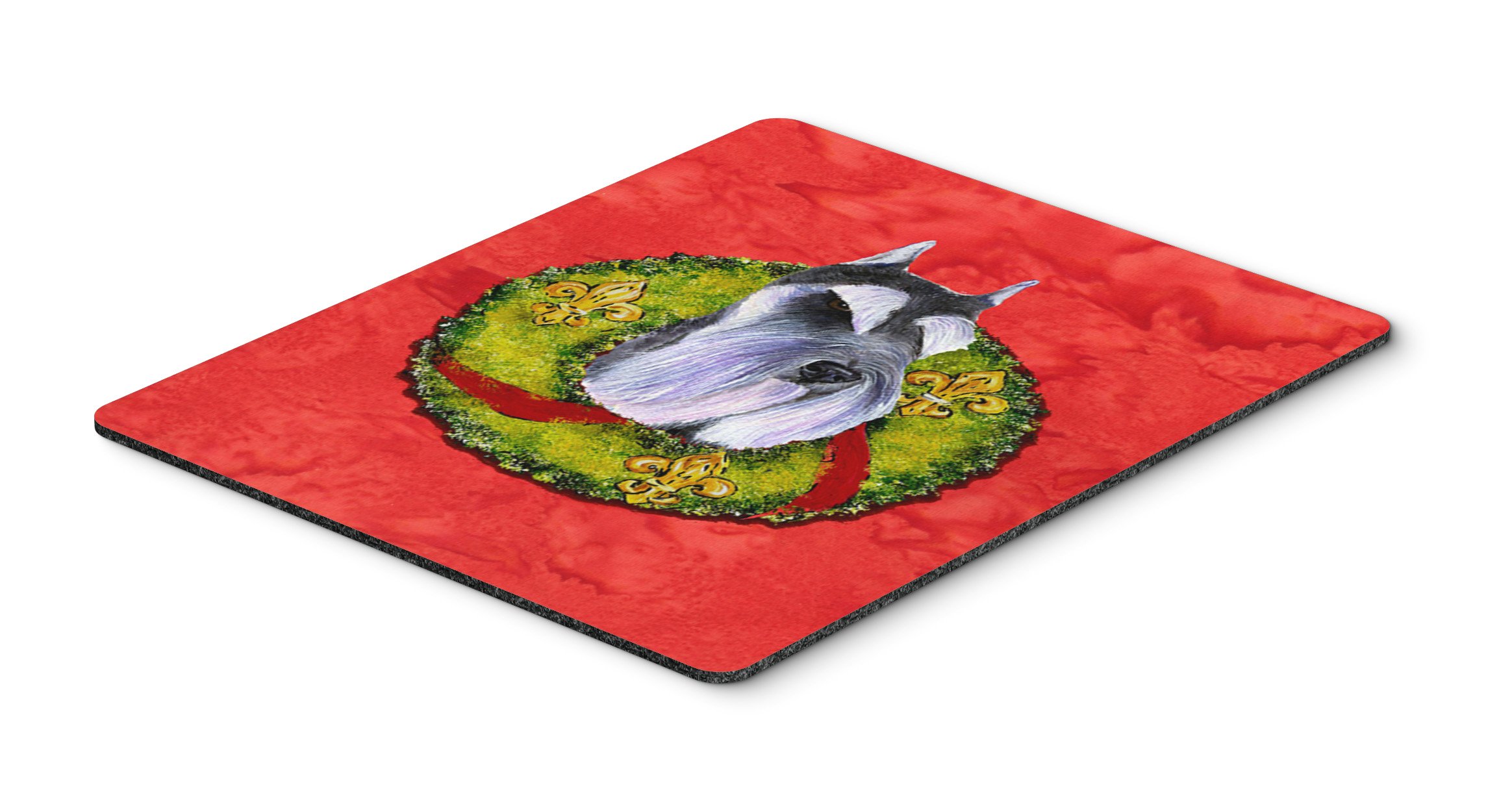 Caroline's Treasures SS4167MP Schnauzer Christmas Wreath Mouse Pad - Large Washable Desk Mat for Home Office, Gaming & Computer Work - Perfect Holiday Gift & Decorative Trivet for Christmas Decor