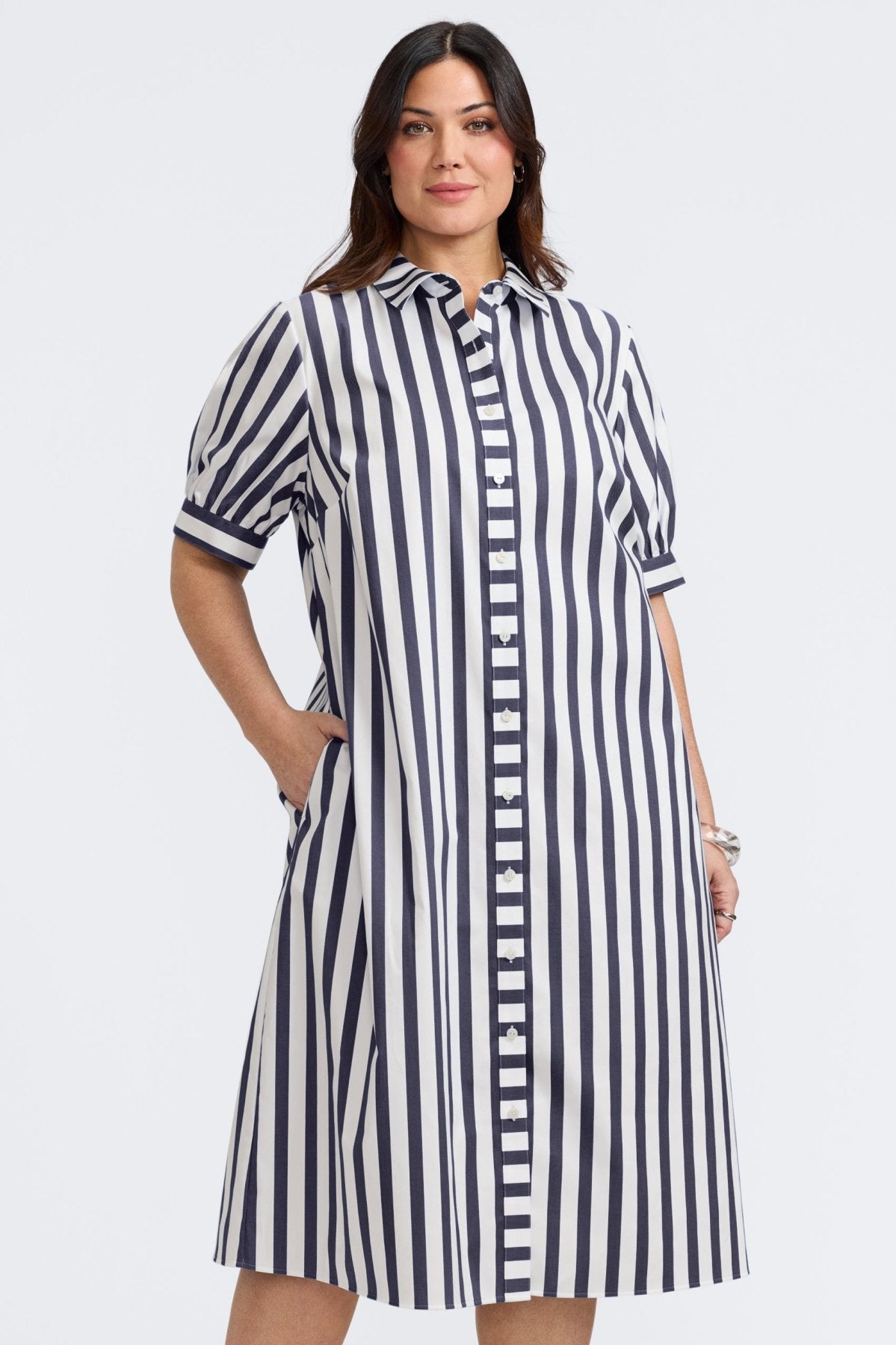 Esther Plus Springtime Stripe Elbow Sleeve Dress - Women's Floral Print Casual Summer Dress for Beach, Party & Outdoor Activities