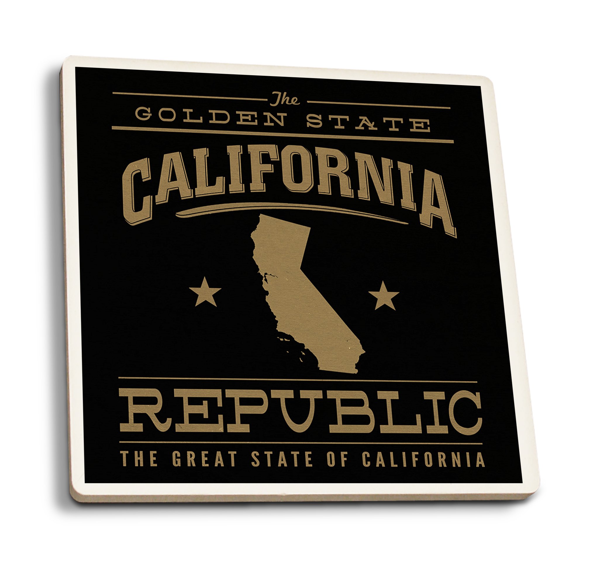 California State Republic Gold on Black Ceramic Coasters Set of 4 - Absorbent Cork Backed Drink Coasters for Kitchen, Dining Table, Bar Decor - Perfect for Home, Office, and Party Use