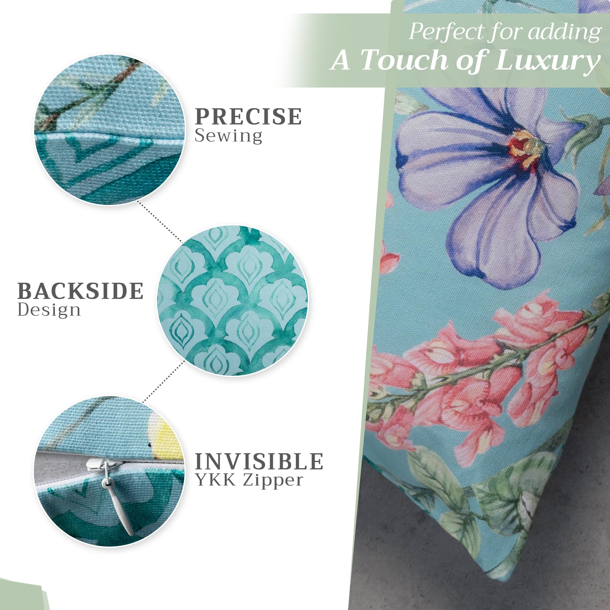 Maison d'Hermine 20x20 Inch Square Decorative Pillow Covers - 100% Cotton Throw Pillow Covers with Hidden Zipper for Sofa, Couch, Bed & Home Decor - Easter Spring Floral Design (Hesperides Fleur Pattern) - Perfect for Living Room Accent, Bedroom Styling & Seasonal Home Decoration