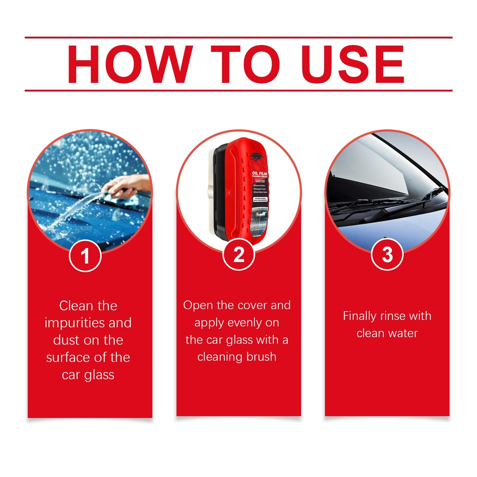 Premium Car Windshield Oil Film Cleaning Brush with Detergent (4 fl oz) - Removes Water Stains & Prevents Buildup - Ideal for Auto Detailing, Windshield Maintenance & Road Trip Prep