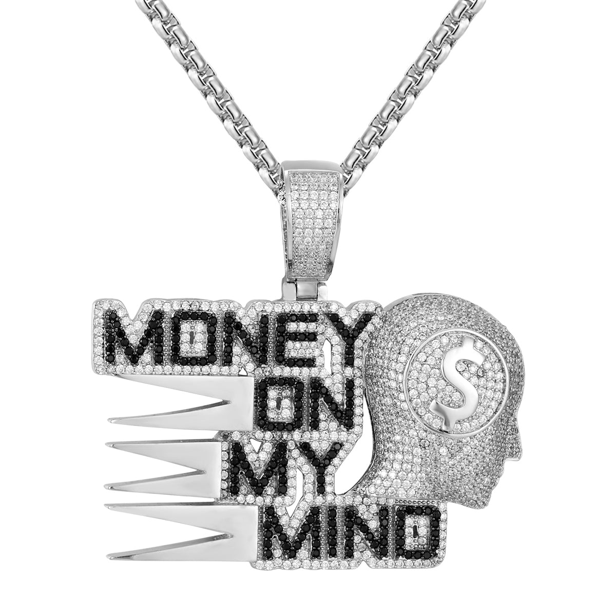 Custom Silver Money on My Mind Black Icy Dollar Bill Pendant Necklace - Hip Hop Jewelry for Rappers & Streetwear Fashion