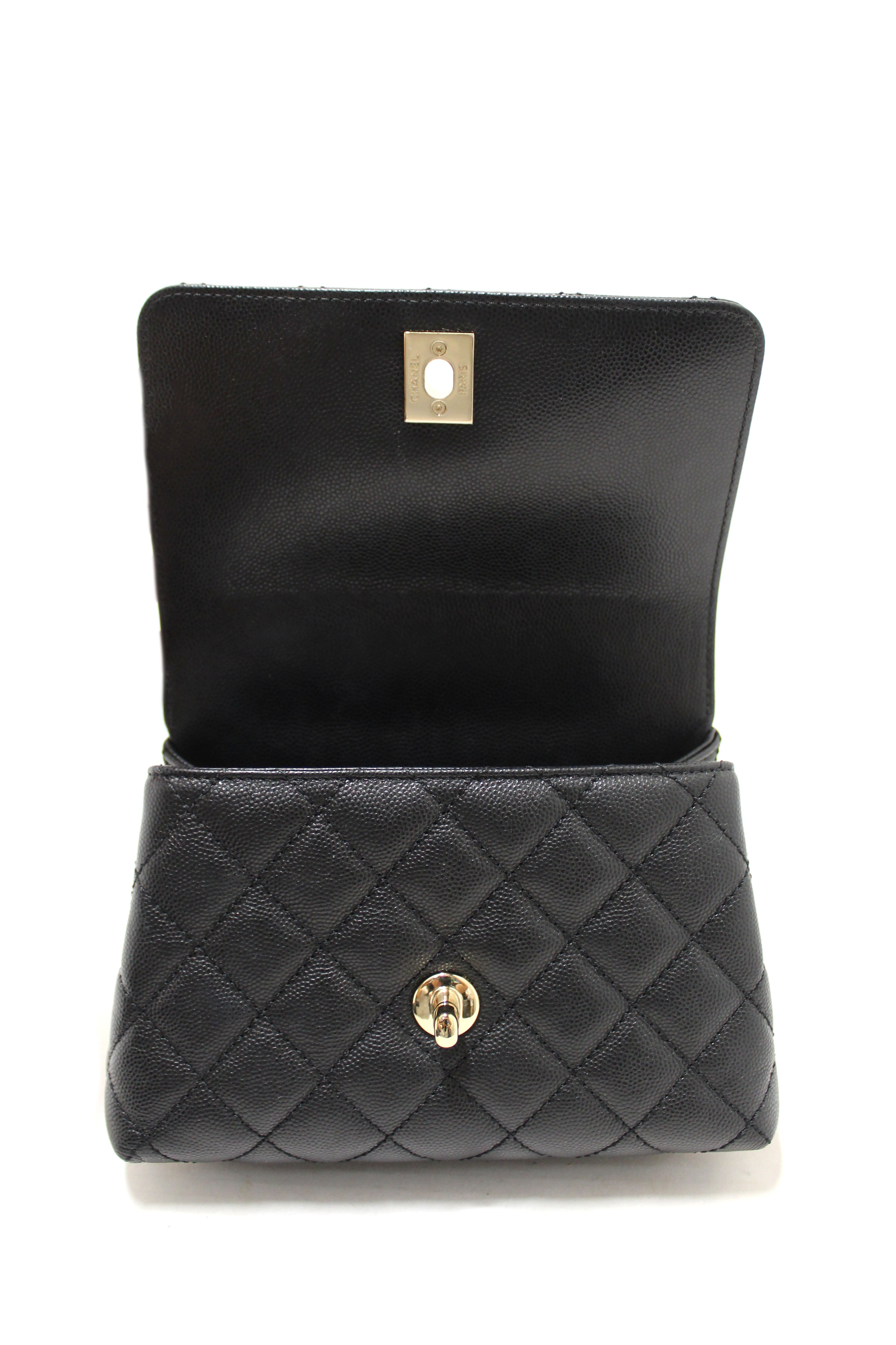 Authentic Chanel Black Quilted Caviar Leather Mini Coco Handle Flap Bag - Luxury Designer Crossbody Purse for Women | Perfect for Parties, Date Nights & Special Occasions