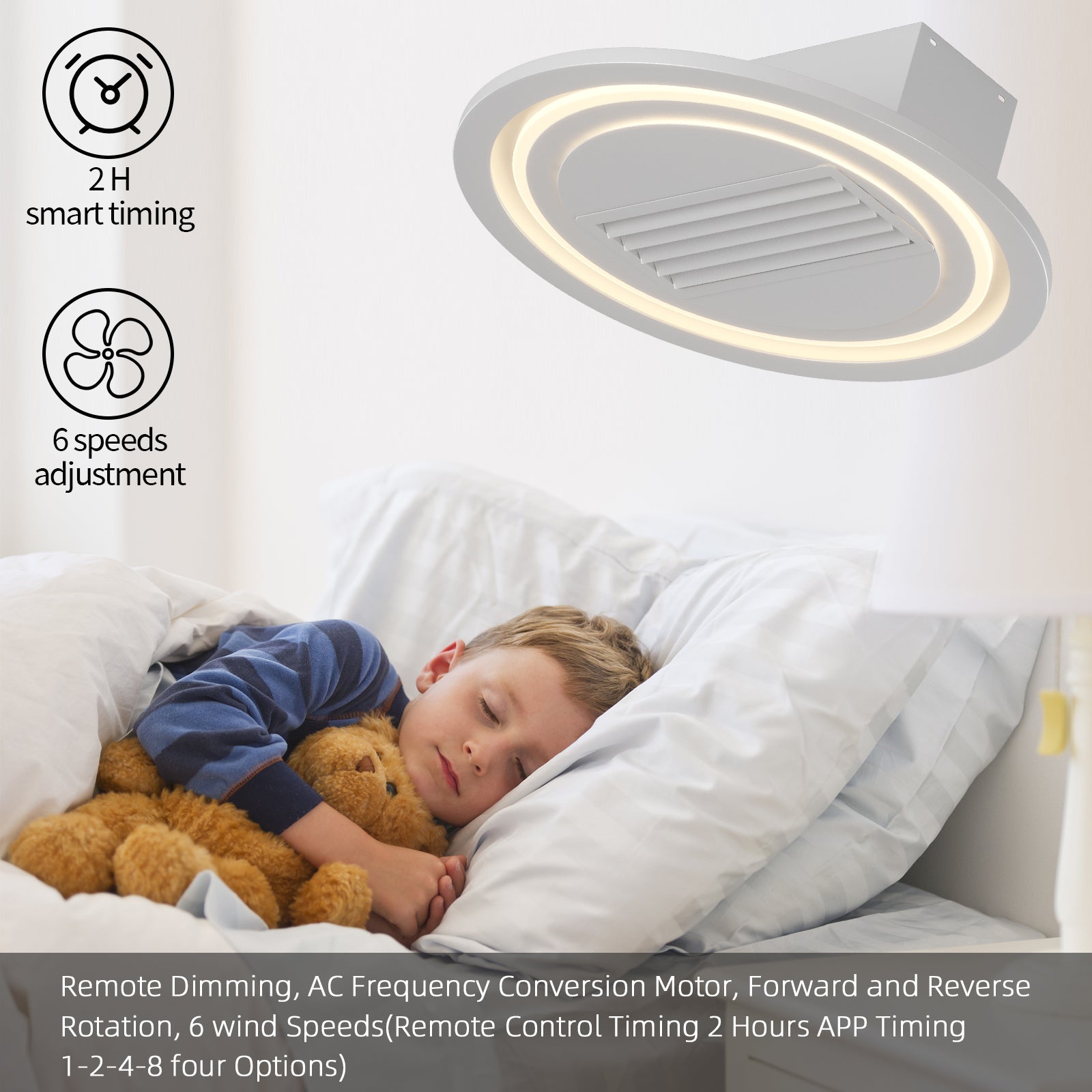 22 Inch Modern Leafless Ceiling Fan with Remote Control - Reversible Motor, Removable & Washable Blades - Perfect for Bedroom, Living Room, and Office Spaces