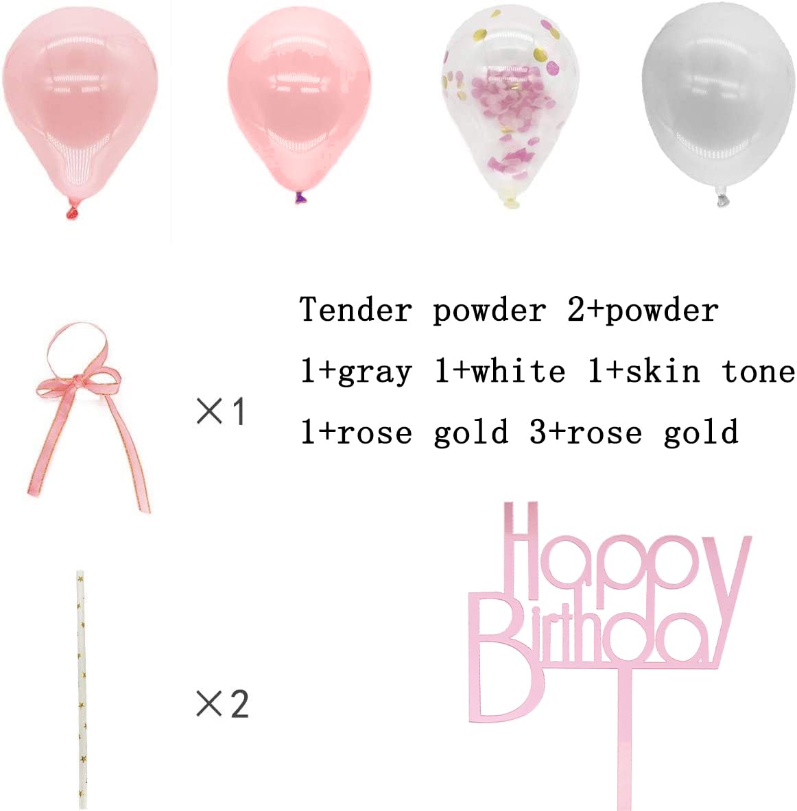 14PCS Pink Balloons Cake Toppers Set with Happy Birthday Cards & Confetti - Party Balloon Decorations for Birthday Cakes, Baby Showers & Anniversary Celebrations