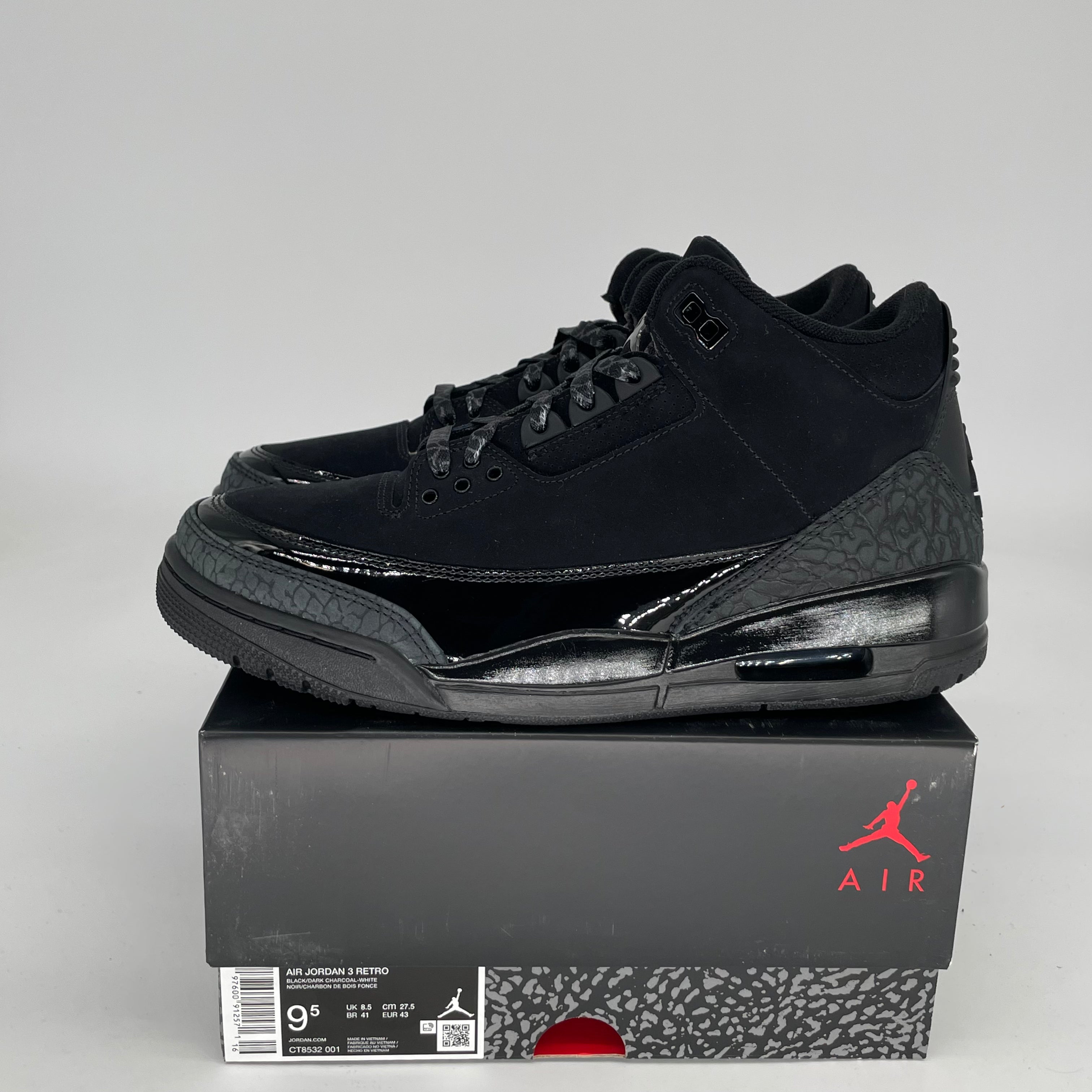 AIR JORDAN 3 BLACK CAT Men's Basketball Shoes Size 9.5 - Style CT8532 001 | Retro Sneakers for Streetwear & Basketball Games