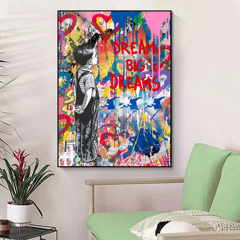 Banksy Dream Big Dreams Wall Art - Inspirational Canvas Print for Home & Office Decor | Perfect for Living Room, Bedroom & Workspace