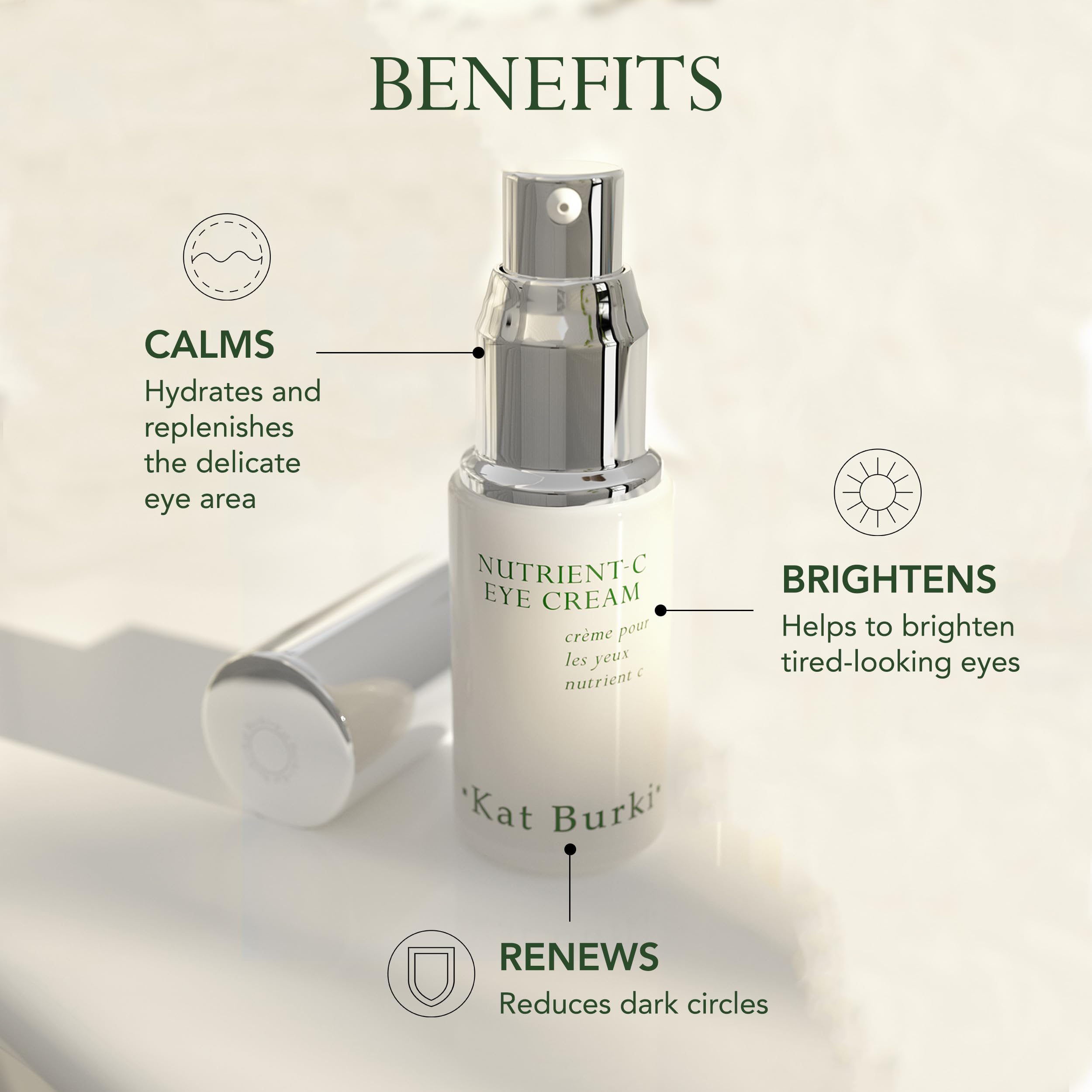 Kat Burki Eye Cream with 8% Stabilized Vitamin C & Caffeine - Dark Circle Reducer & Depuffing Treatment for Brighter Eyes, 0.5 fl oz | Anti-Aging Eye Care for Day & Night Use