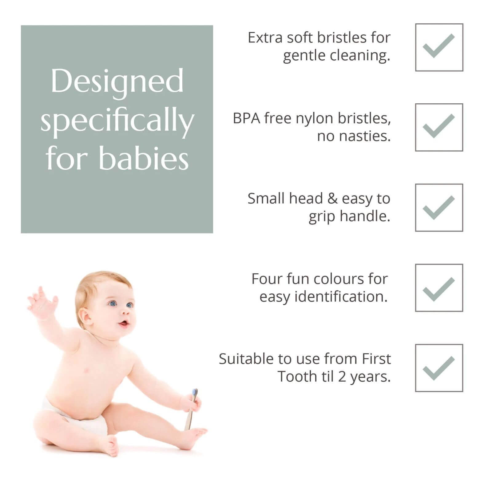 Wild & Stone Organic Baby Bamboo Toothbrushes - 4 Pack | Eco-Friendly Soft Bristles | 100% Biodegradable & Compostable Handle | BPA-Free Vegan Toothbrush for Infants & Toddlers (Baby Pink) | Gentle Dental Care for First Teeth & Sensitive Gums