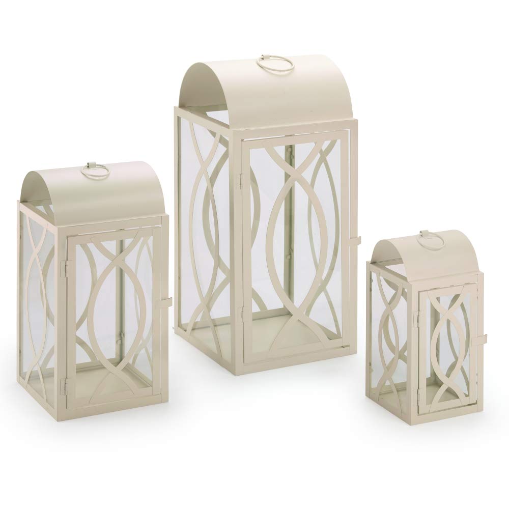 Pebble Lane Living Brayson Metal Lantern Set of 3 - Outdoor Hanging Lanterns with Tempered Glass (11