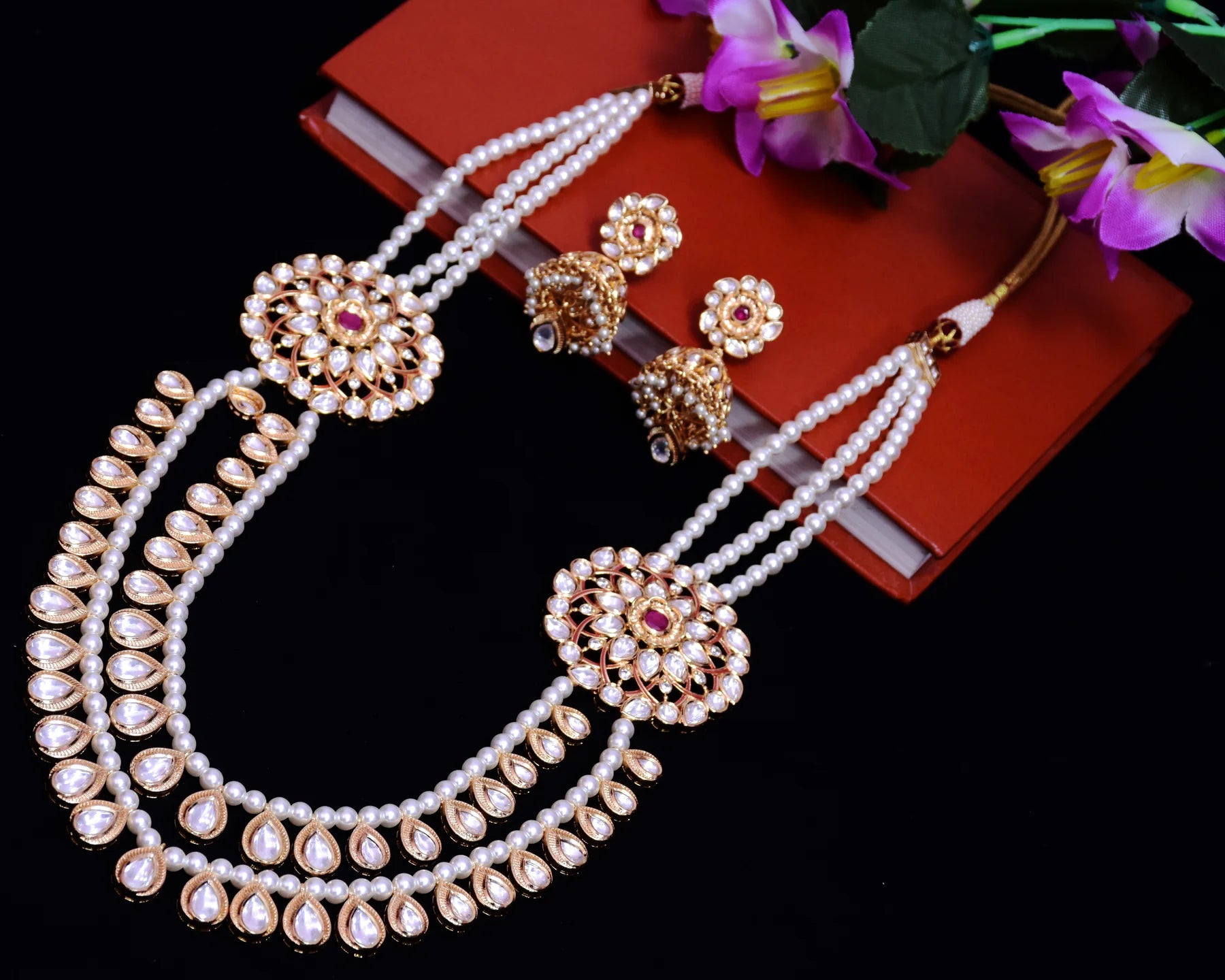 Elegant Gold Plated Royal Kundan Long Necklace with Matching Earrings Set (D646) | Perfect for Weddings, Parties, and Special Occasions