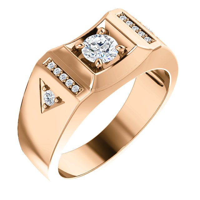14KT Gold Men's Diamond Accent Ring - 1/2 CTW Round Cut Solitaire Ring for Wedding, Anniversary & Special Occasions