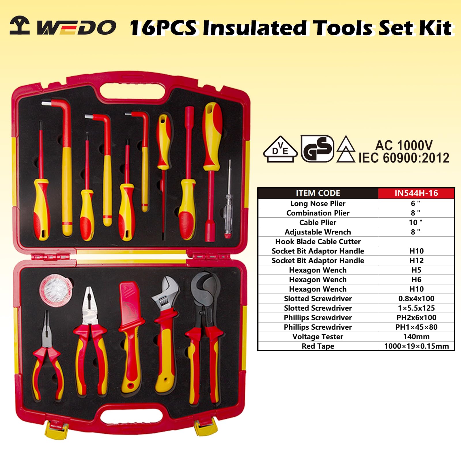 16Pcs 1000V Insulated Tool Set with Screwdriver & Pliers - Electrician Repair Kit for Home DIY Projects