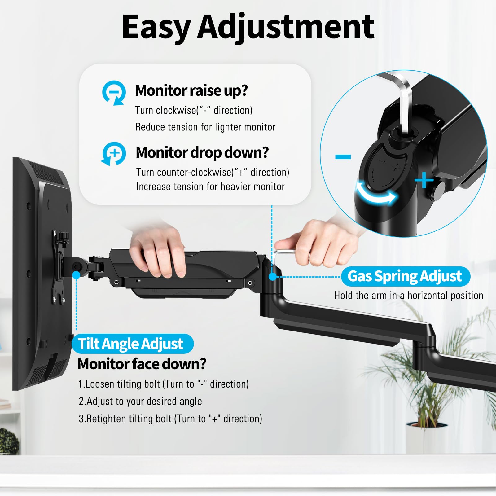 MOUNTUP Triple Monitor Stand for 17-32 Inch Screens - Full Motion Adjustable Gas Spring 3-Arm Desk Mount (Holds 19.8 lbs Each) with Clamp & Grommet Mounting - Black - Perfect for Gaming, Office Work & Multi-Tasking Setup