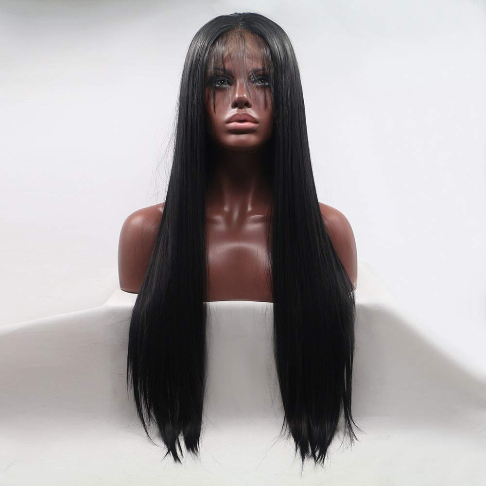 WAPBENG Handmade Lace Front Wig - Black Long Straight Human Hair Wigs for Women | European & American Style Fashion Wigs | Perfect for Cosplay, Daily Wear & Special Occasions | Natural Look for Parties, Weddings & Everyday Styling