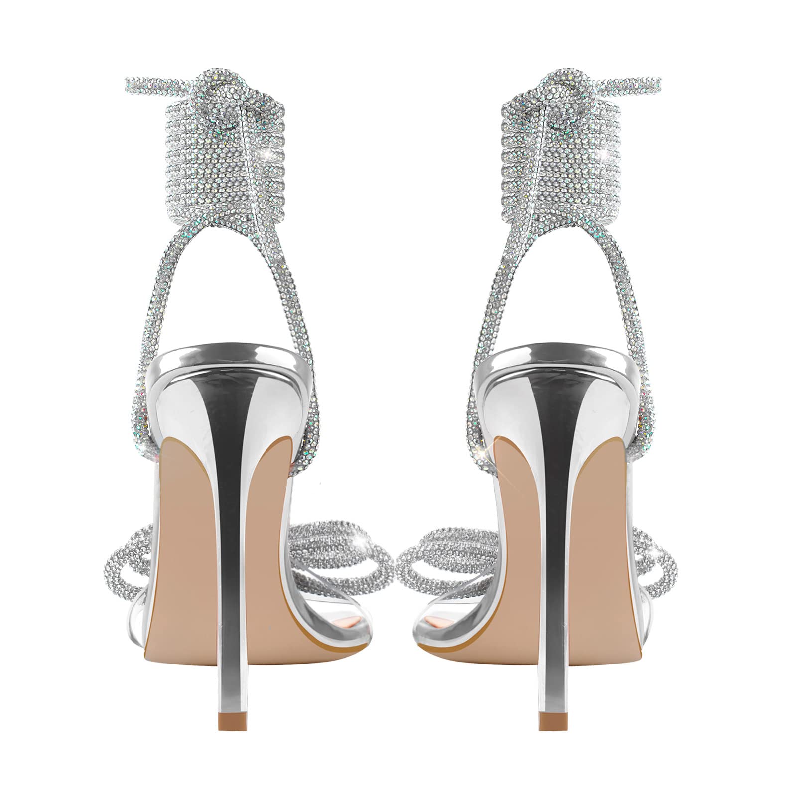 Yolkomo Women's Square Toe Clear Rhinestone Heels with Crystal Bow - Elegant Party Shoes for Weddings, Prom, Evening Events & Special Occasions